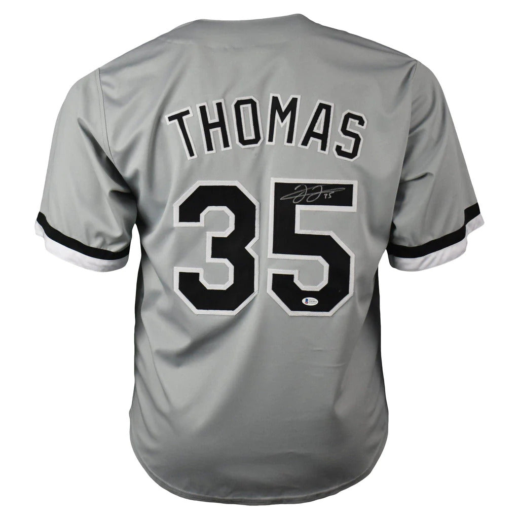 Autographed Frank Thomas Chicago (Grey #35) Custom Jersey - Beckett-Powers Sports Memorabilia
