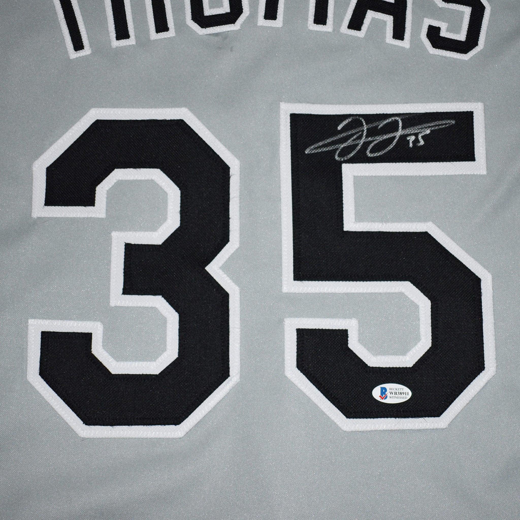 Autographed Frank Thomas Chicago (Grey #35) Custom Jersey - Beckett-Powers Sports Memorabilia