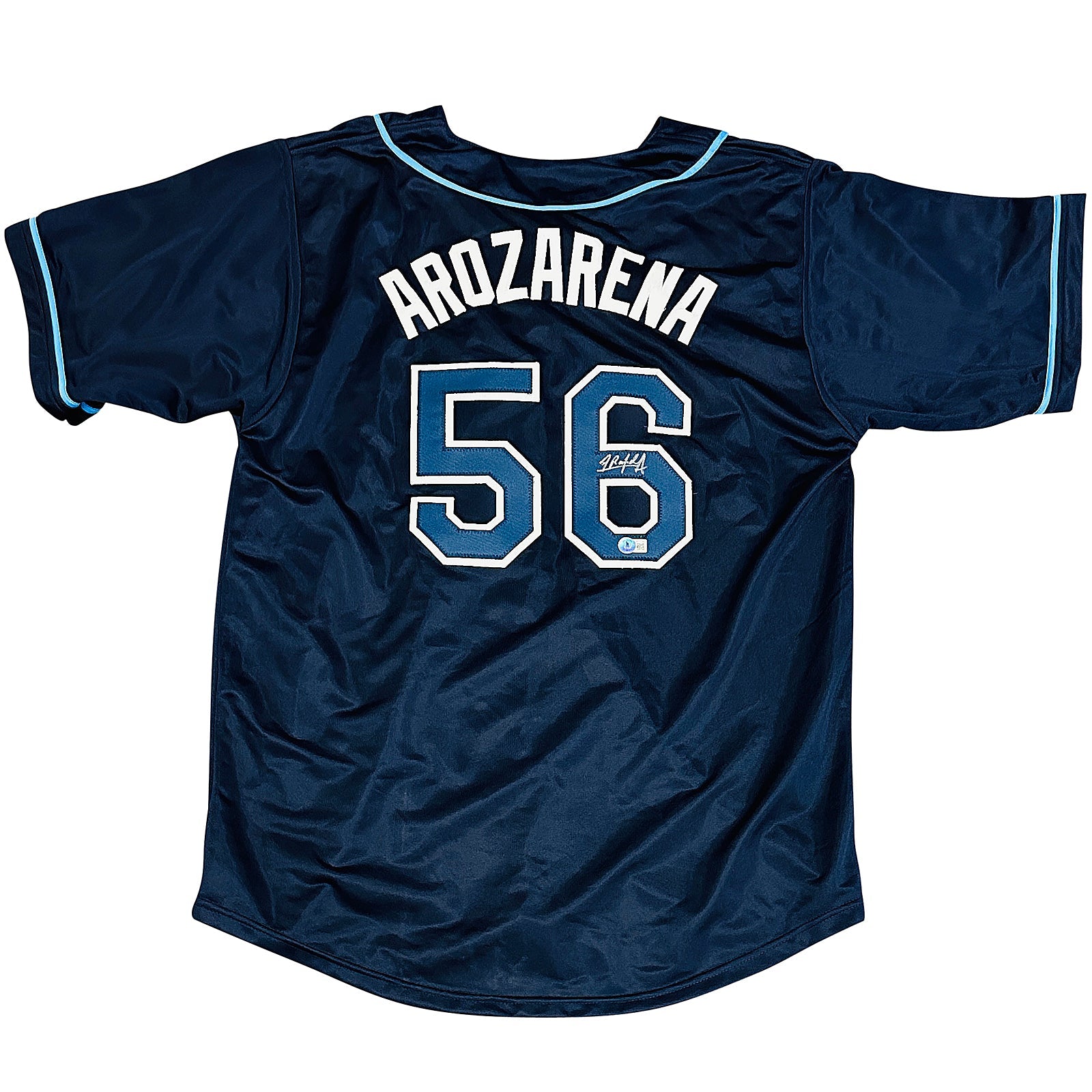 Autographed Randy Arozarena Tampa Bay (Navy Blue #56) Custom Jersey - Beckett