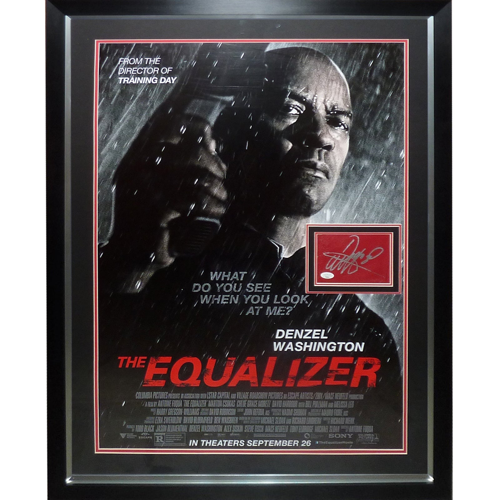 The Equalizer Full-Size Movie Poster Deluxe Framed with Denzel Washington Autograph - JSA | Collectible Memorabilia-Powers Sports Memorabilia