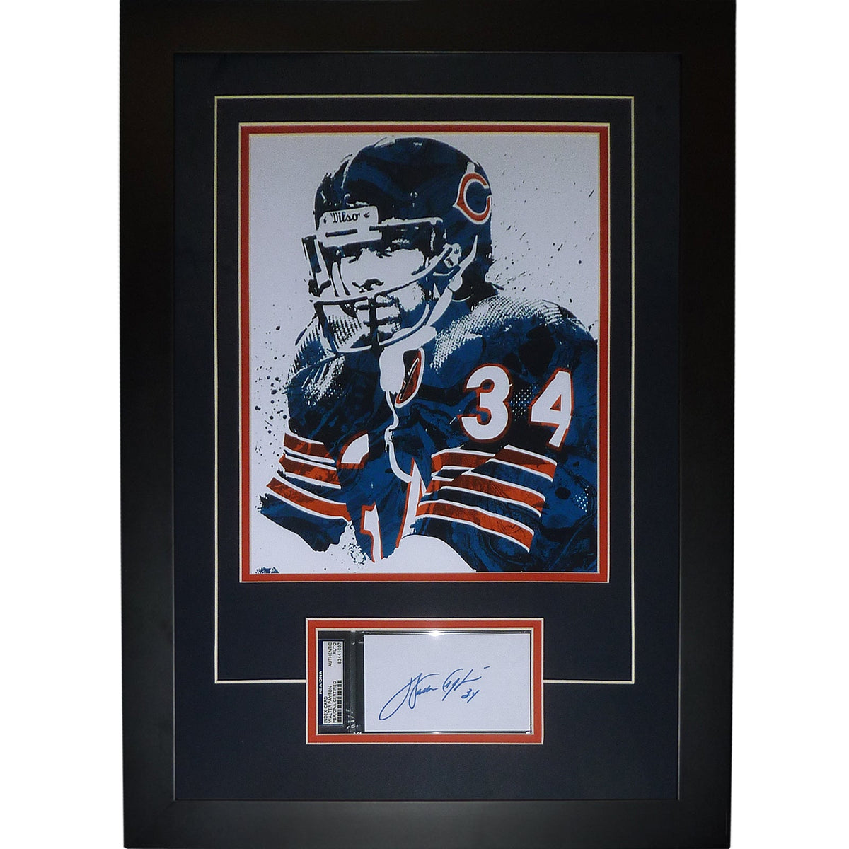 Walter Payton Chicago Bears 11x14 Splash Artwork Deluxe Framed with Beckett Slabbed Autograph-Powers Sports Memorabilia