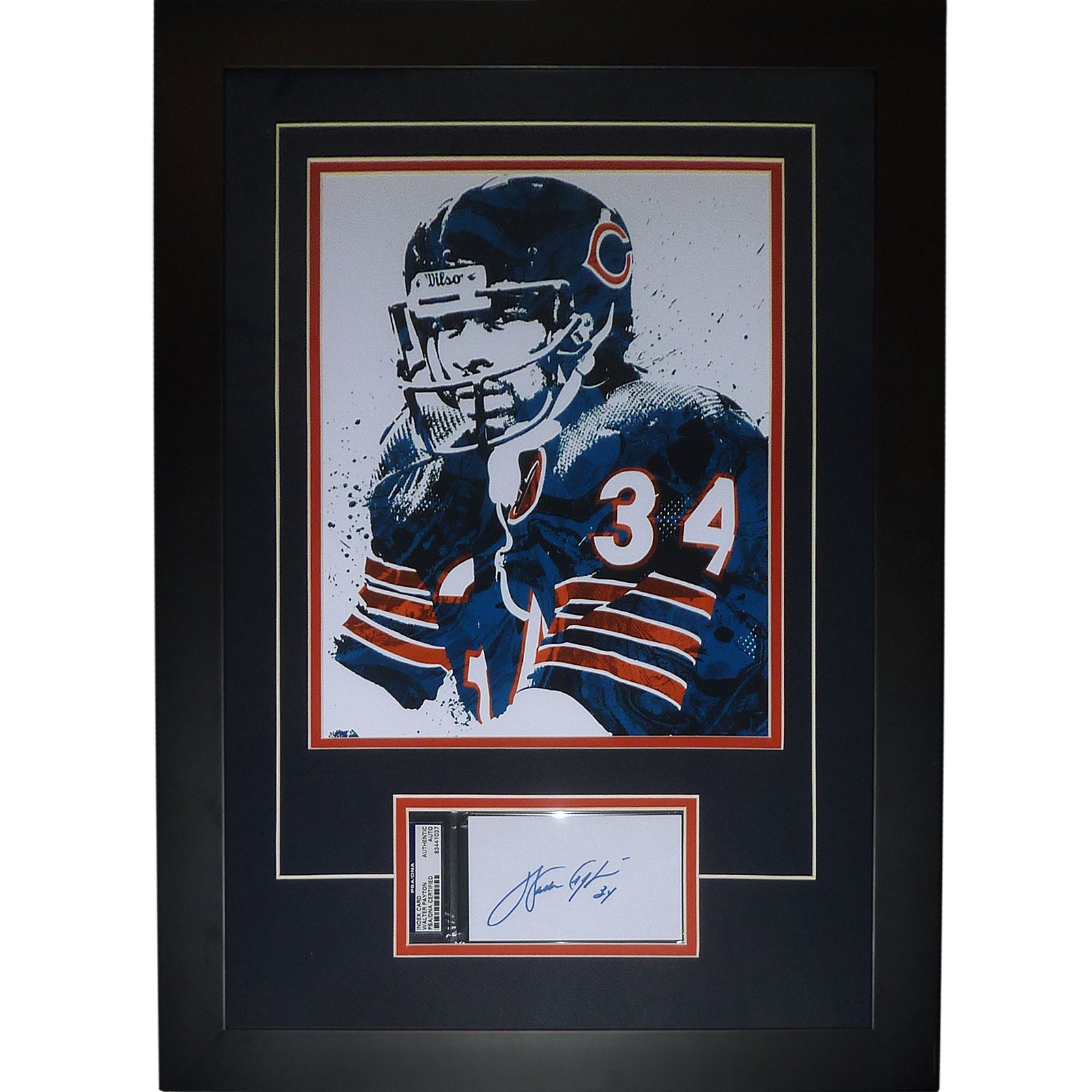 Walter Payton Chicago Bears 11x14 Splash Artwork Deluxe Framed with Beckett Slabbed Autograph-Powers Sports Memorabilia