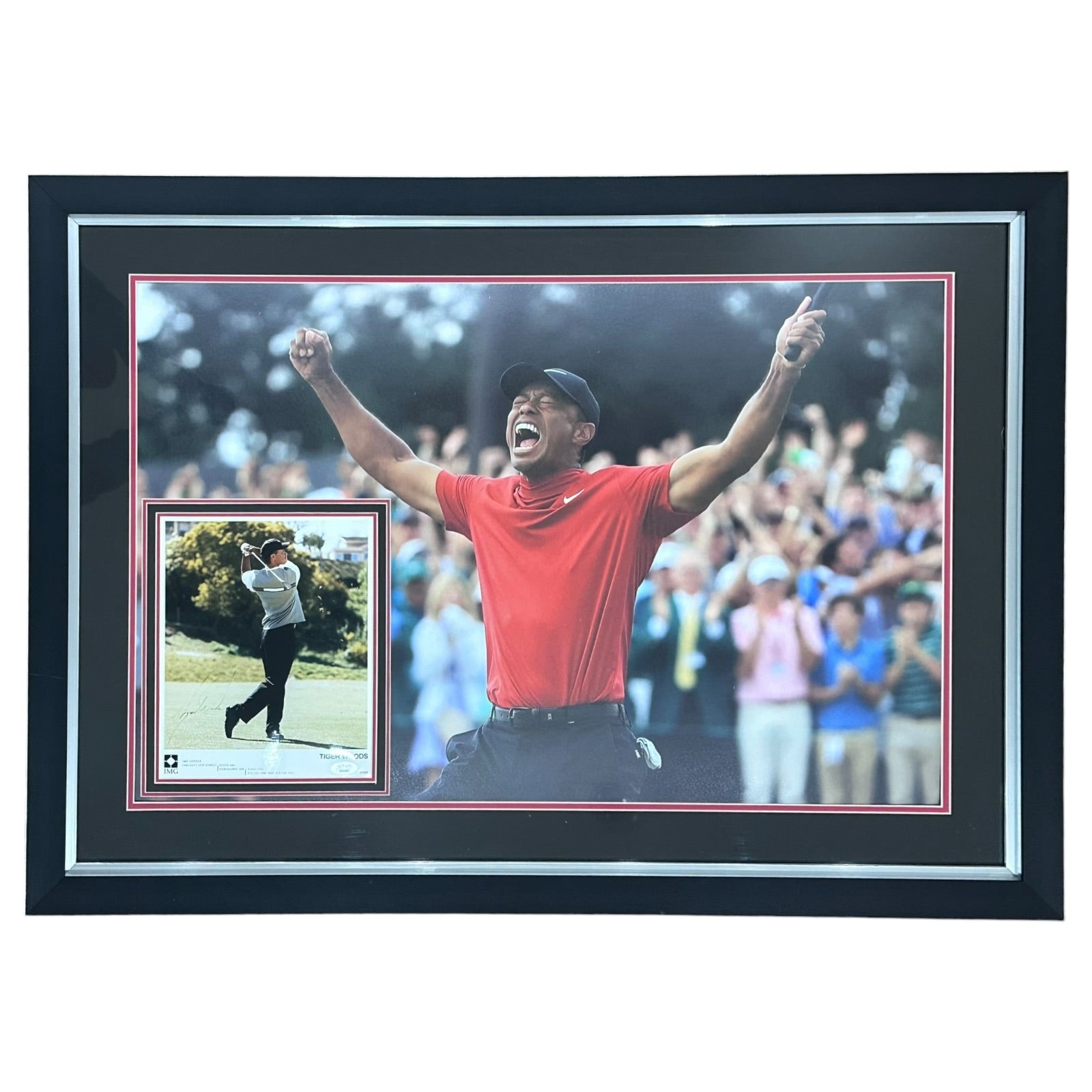 Autographed Tiger Woods Full-Size Masters Golf Poster Deluxe Framed with 8x10 Photo - JSA-Powers Sports Memorabilia