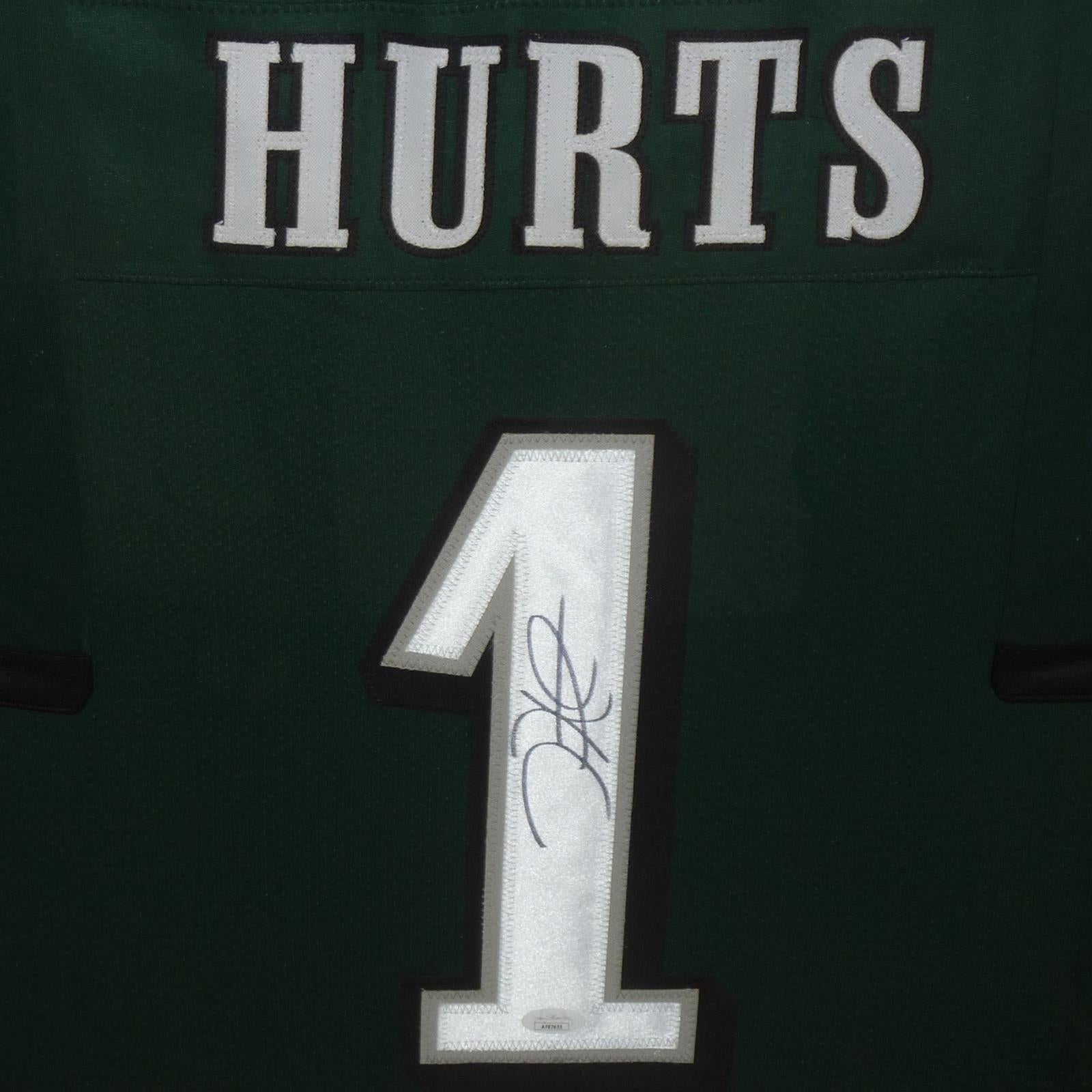 Autographed Jalen Hurts Philadelphia Eagles (Green #1) Deluxe Framed Jersey - JSA-Powers Sports Memorabilia