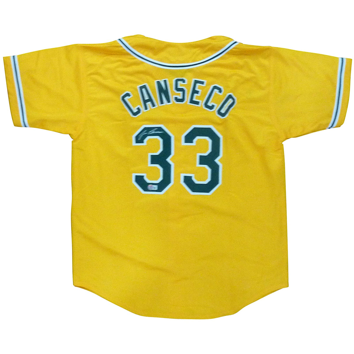 Autographed Jose Canseco Oakland (Yellow #33) Custom Jersey- JSA-Powers Sports Memorabilia