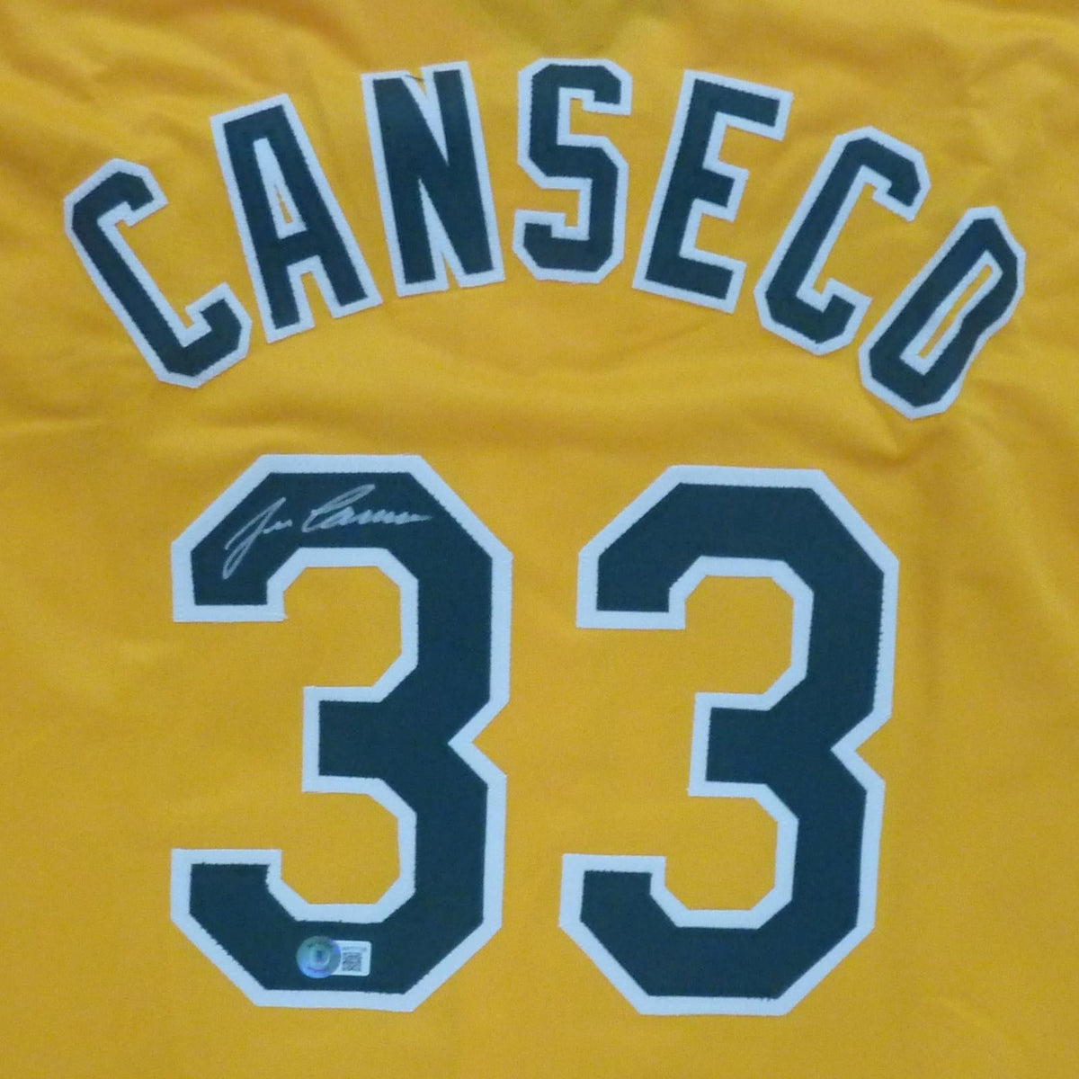 Autographed Jose Canseco Oakland (Yellow #33) Custom Jersey- JSA-Powers Sports Memorabilia