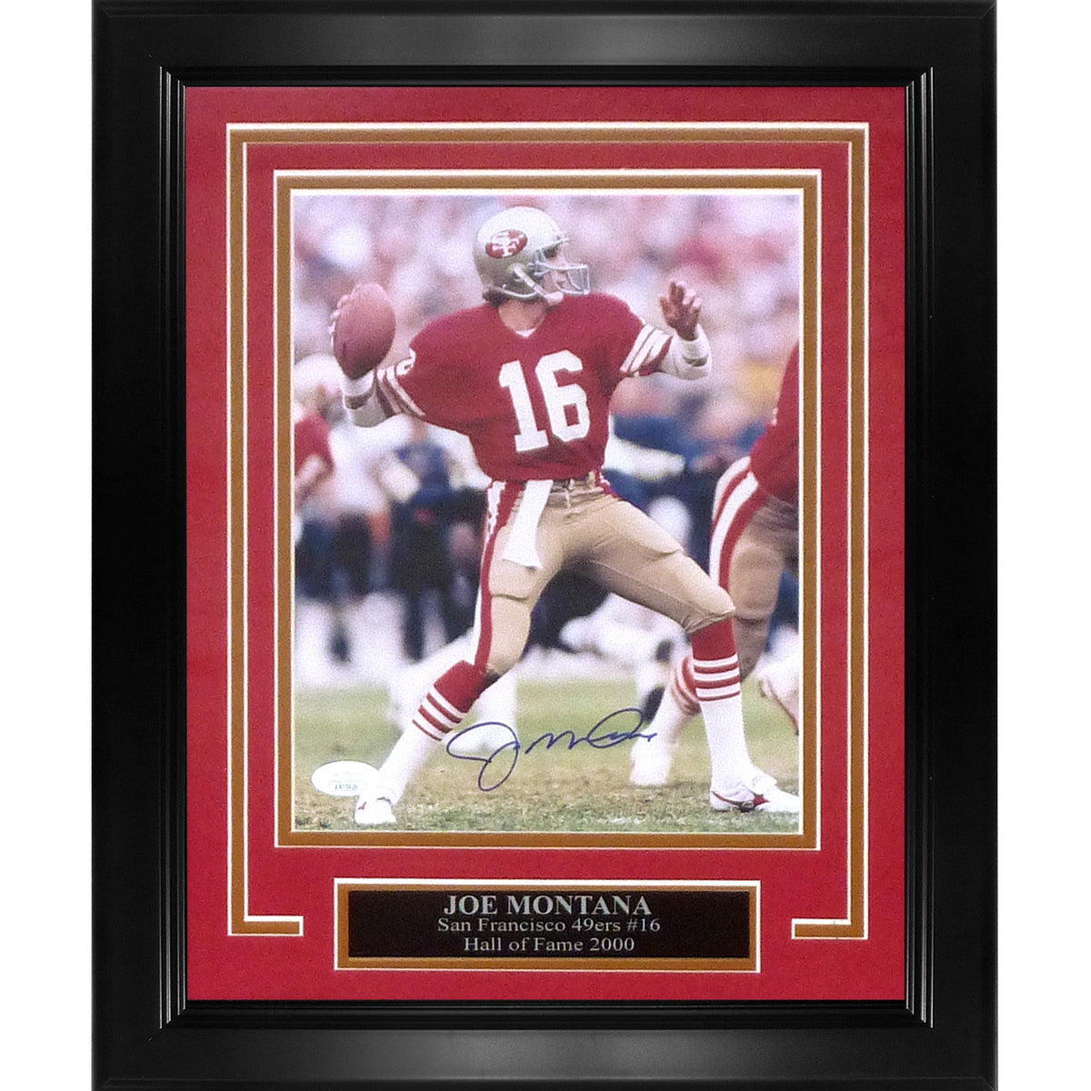 Autographed Joe Montana San Francisco 49ers (Action) Deluxe Framed 8x10 Photo - JSA-Powers Sports Memorabilia