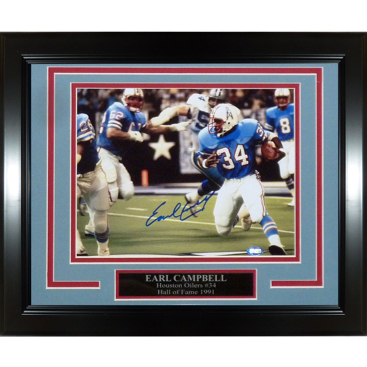 Autographed Earl Campbell Houston Oilers (Horiz Action) Framed 8x10 Photo-Powers Sports Memorabilia