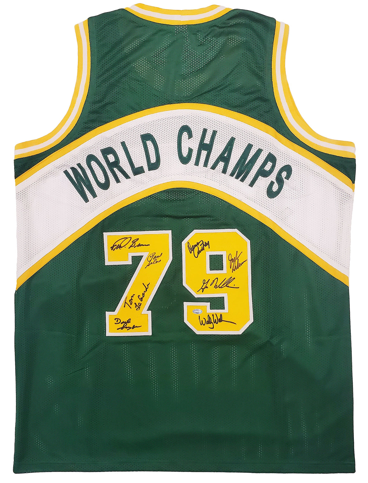 Autographed 1978-79 NBA Champions Seattle Supersonics Multi Seattle (Green #79) Custom Jersey - 9 signatures - Beckett-Powers Sports Memorabilia