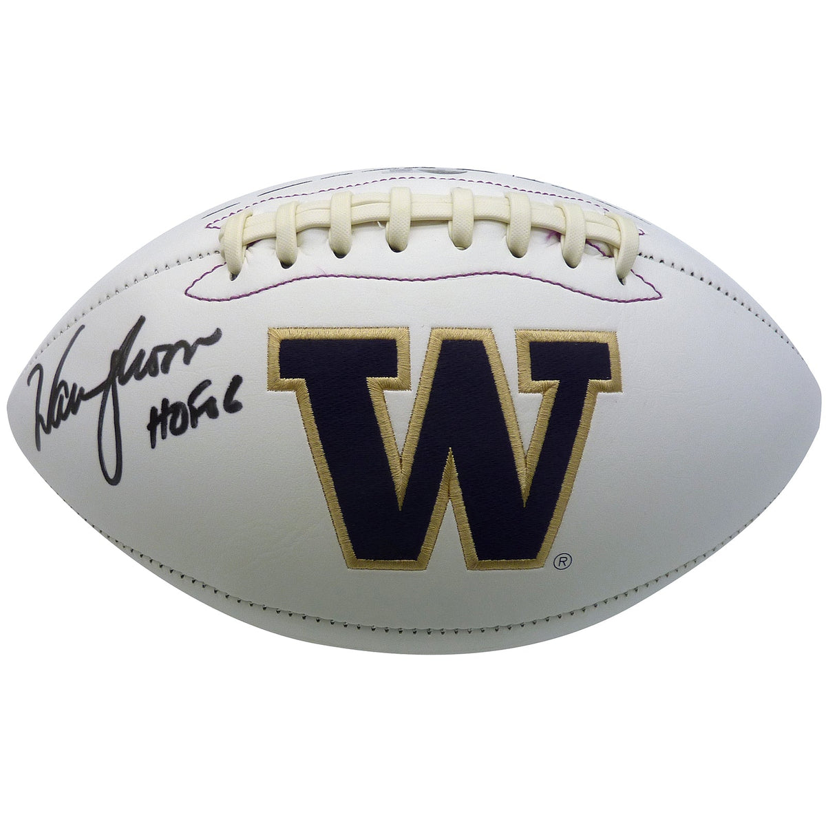 Autographed Warren Moon Washington Huskies Logo Football - Beckett-Powers Sports Memorabilia