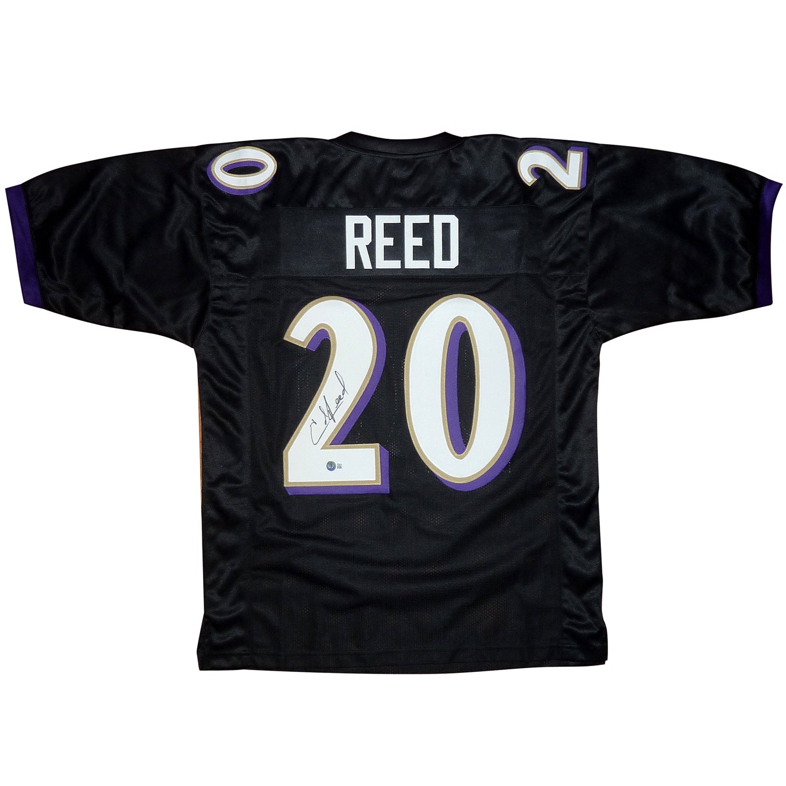 Autographed Ed Reed Baltimore (Black #20) Custom Jersey - Beckett-Powers Sports Memorabilia