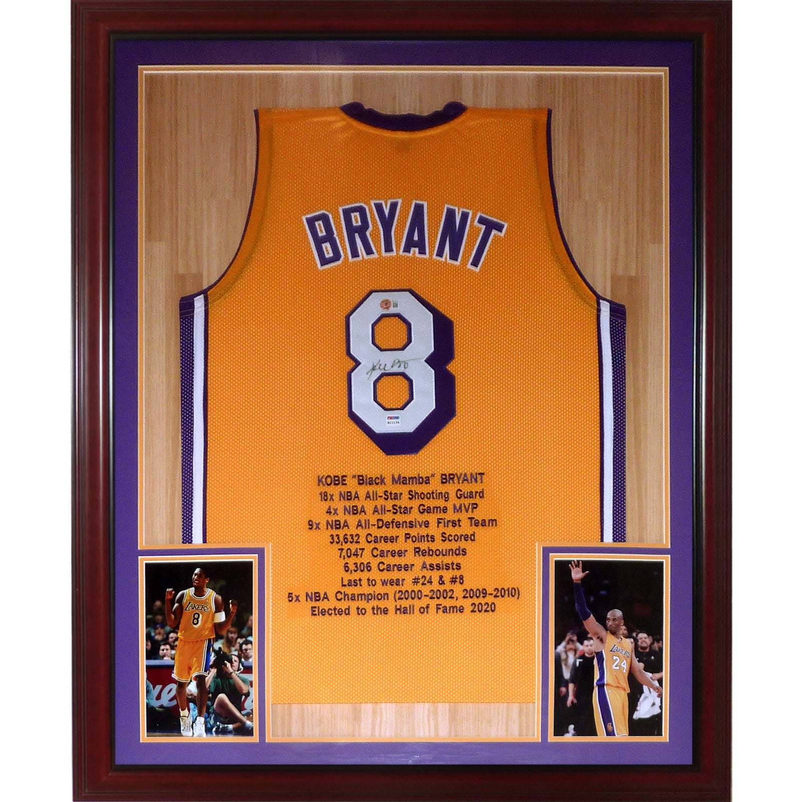 Autographed Kobe Bryant Los Angeles (Yellow #8 Embroidered STAT) Deluxe Framed Jersey - PSA/DNA, Beckett-Powers Sports Memorabilia