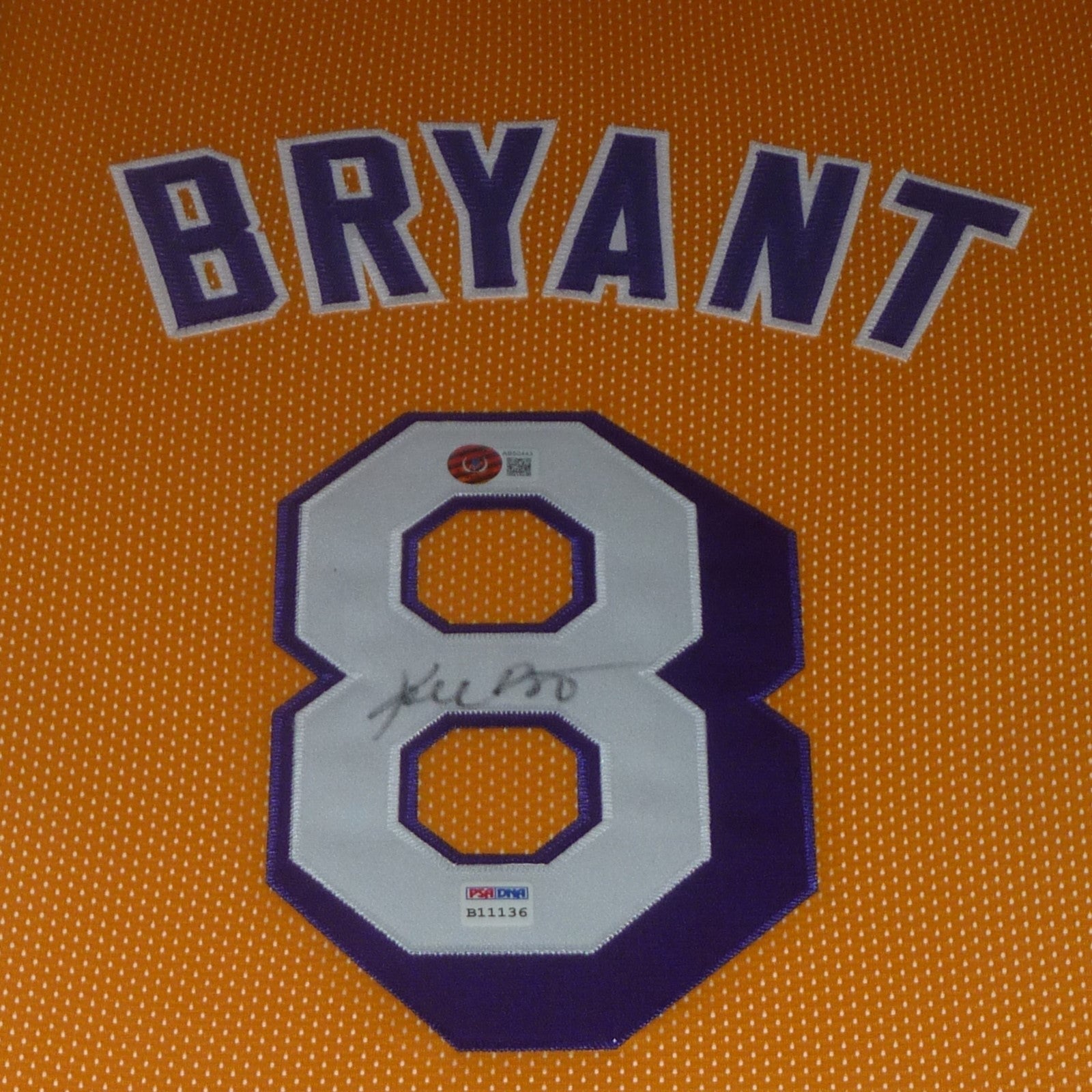 Autographed Kobe Bryant Los Angeles (Yellow #8 Embroidered STAT) Deluxe Framed Jersey - PSA/DNA, Beckett-Powers Sports Memorabilia