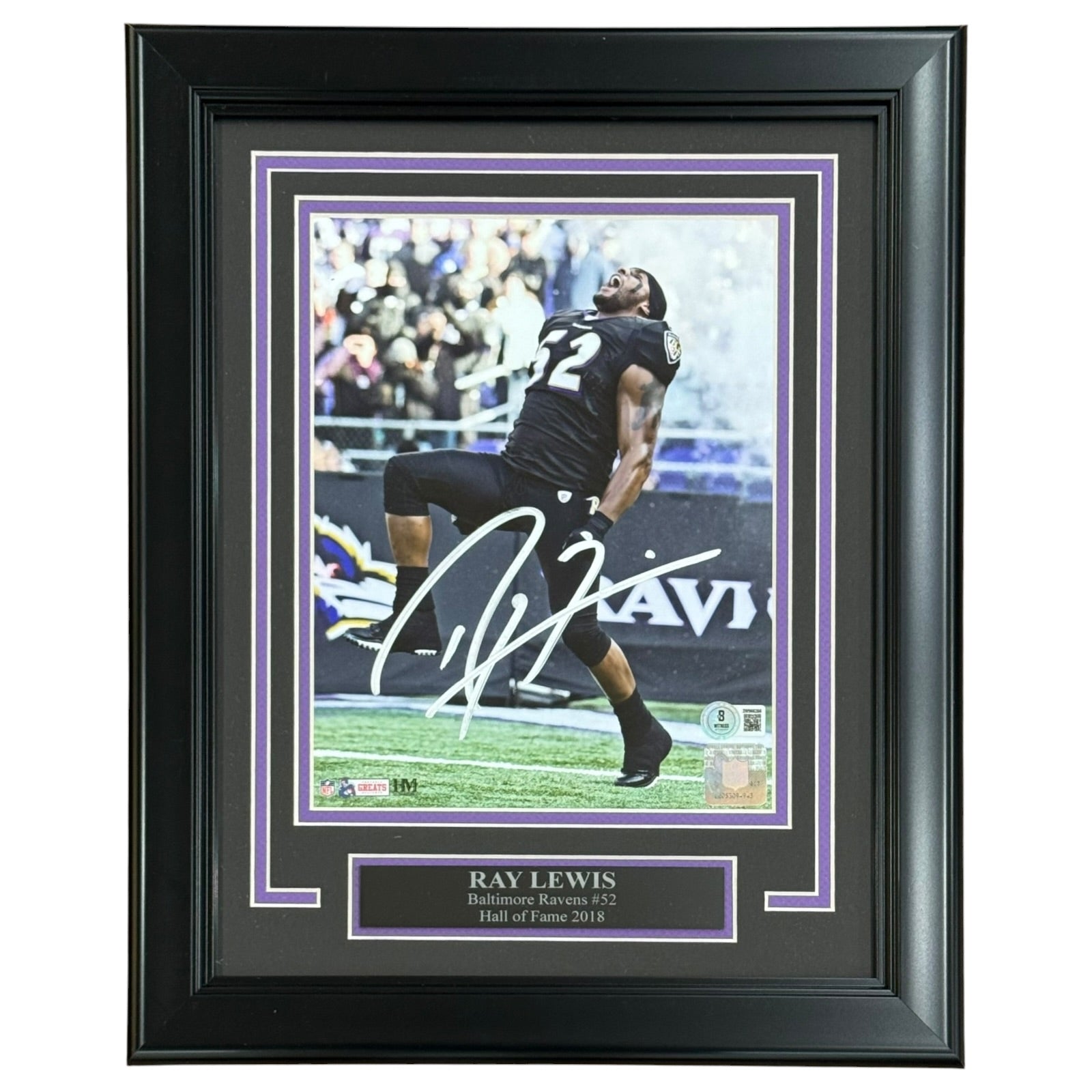 Autographed Ray Lewis Baltimore Ravens (Scream) Deluxe Framed 8x10 Photo - Beckett-Powers Sports Memorabilia