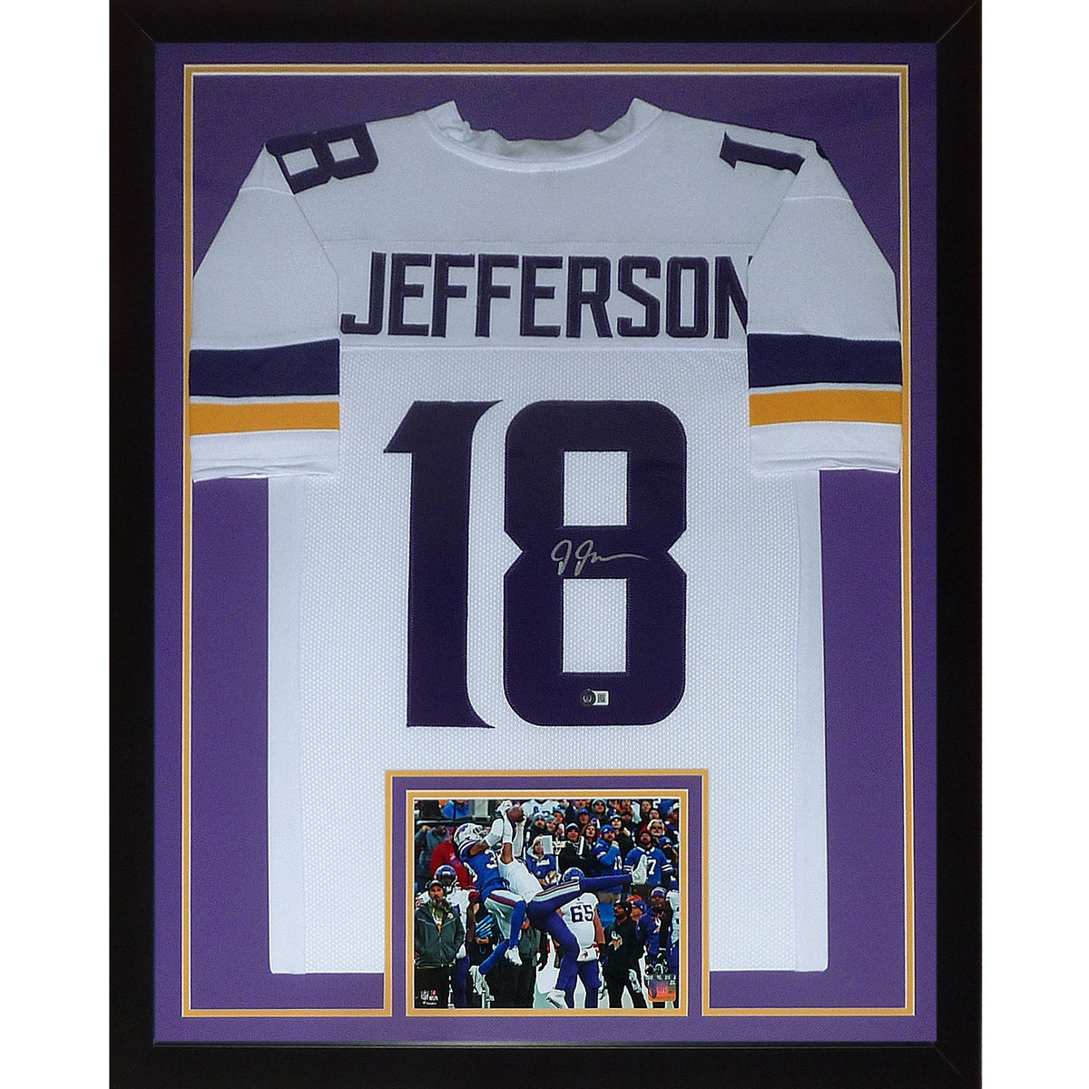 Autographed Justin Jefferson Minnesota Vikings (White #18) Framed Jersey - Beckett-Powers Sports Memorabilia