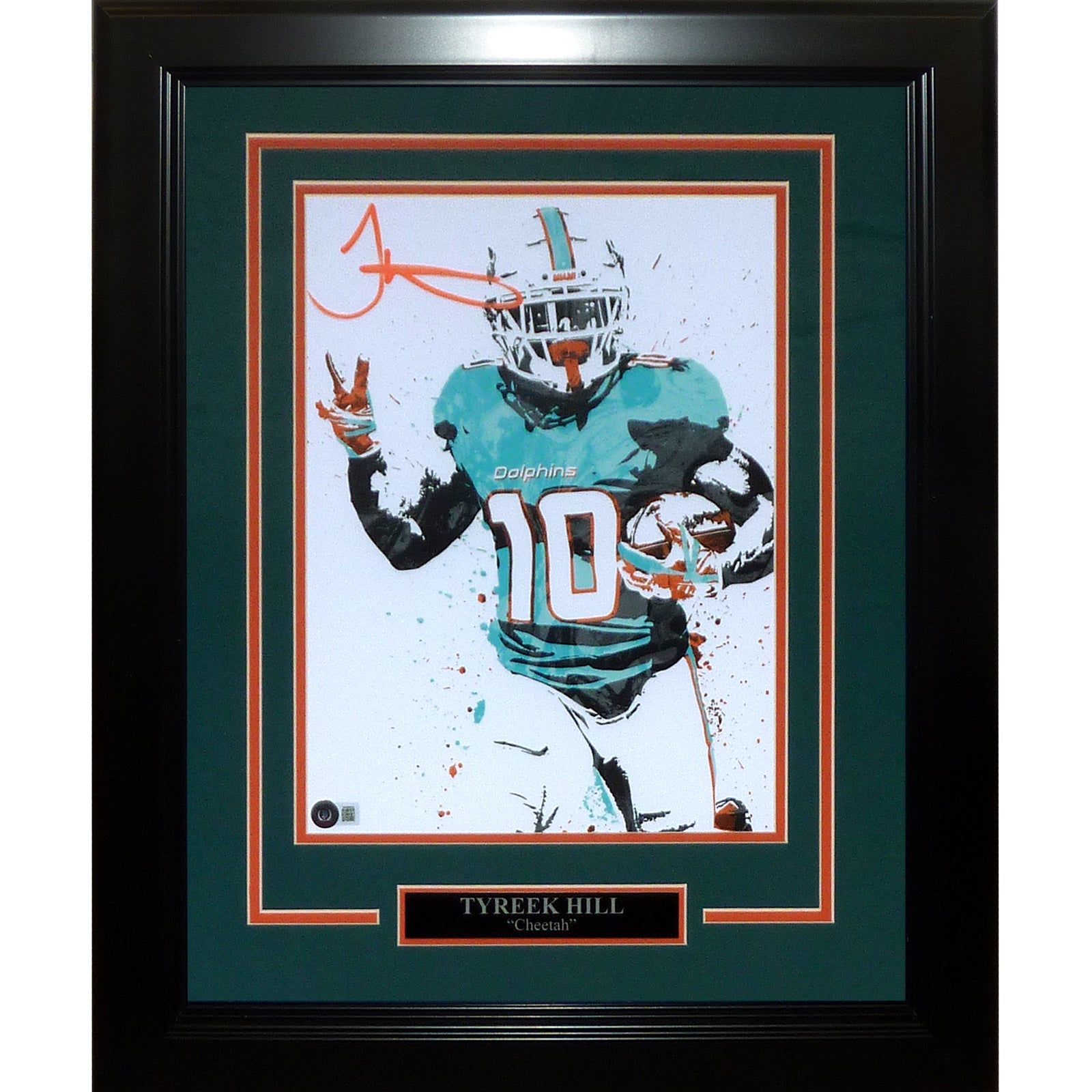 Autographed Tyreek Hill Miami Dolphins Peace Splash Art Deluxe Framed 11x14 Poster - Beckett-Powers Sports Memorabilia