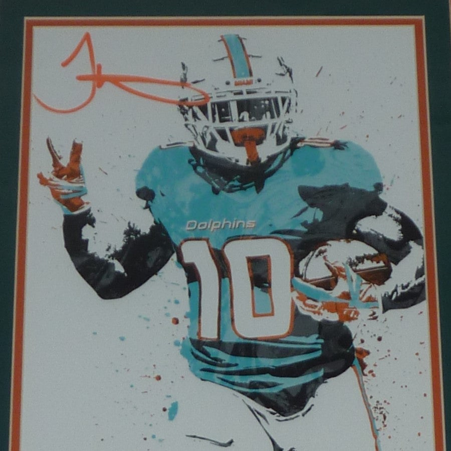 Autographed Tyreek Hill Miami Dolphins Peace Splash Art Deluxe Framed 11x14 Poster - Beckett-Powers Sports Memorabilia