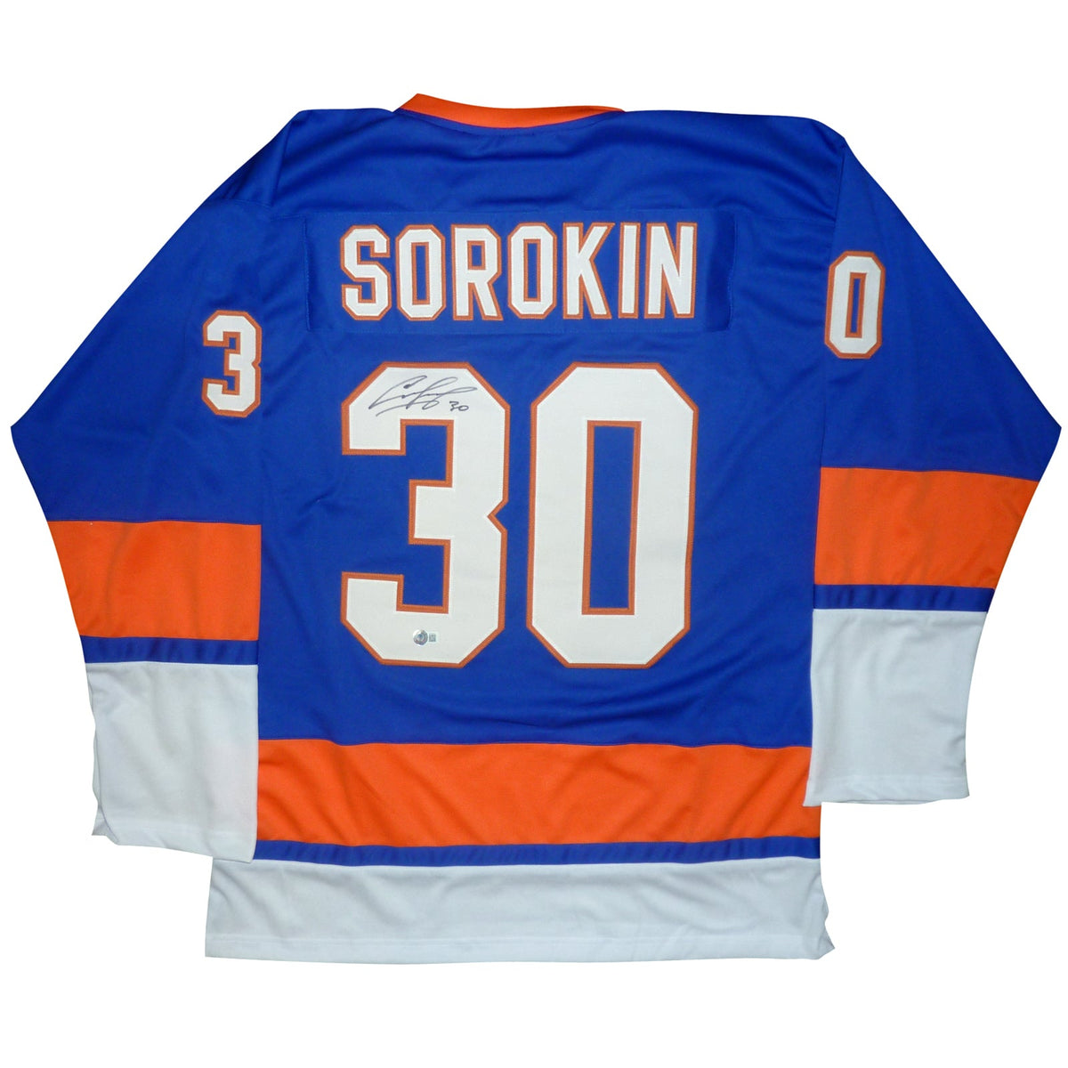 Autographed Ilya Sorokin New York (Blue #30) Custom Hockey Jersey - Beckett-Powers Sports Memorabilia