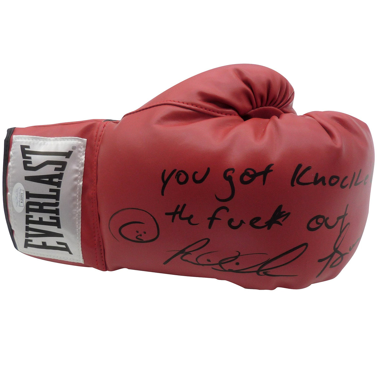 Autographed Riddick Bowe Red Everlast Boxing Glove w/ Long Inscription - JSA-Powers Sports Memorabilia
