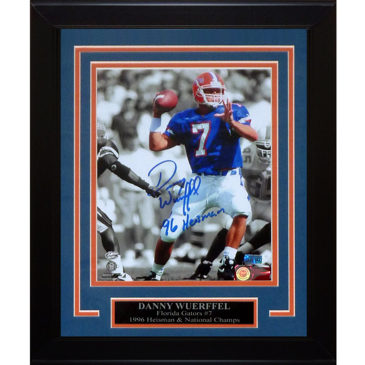 Autographed Danny Wuerffel Florida Gators (Spotlight) Deluxe Framed 8x10 Photo w/ 96 Heisman-Powers Sports Memorabilia