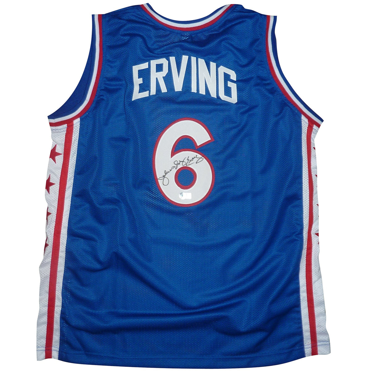 Autographed Julius Dr J. Erving Philadelphia (Blue #6) Custom Basketball Jersey - Beckett-Powers Sports Memorabilia