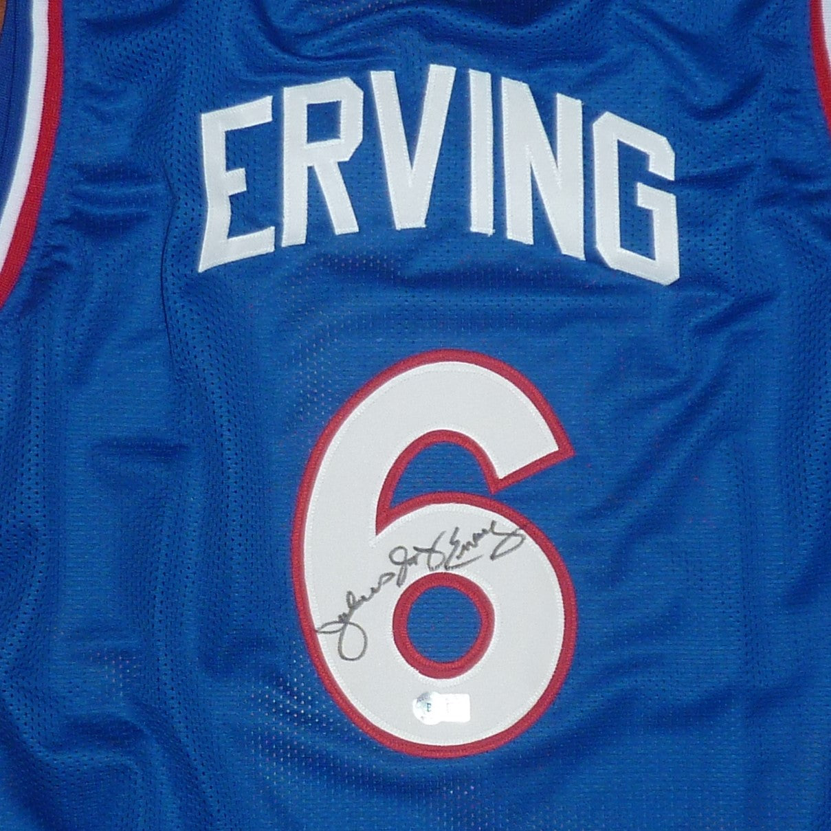 Autographed Julius Dr J. Erving Philadelphia (Blue #6) Custom Basketball Jersey - Beckett-Powers Sports Memorabilia