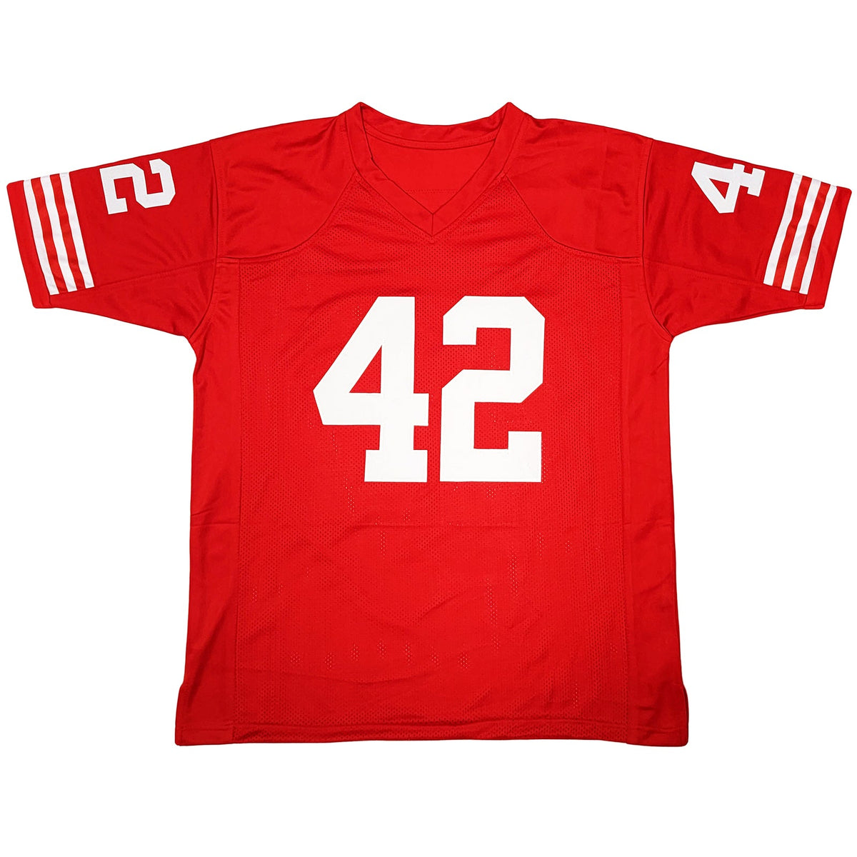 Autographed Ronnie Lott San Francisco (Red #42) Custom Jersey - Beckett-Powers Sports Memorabilia