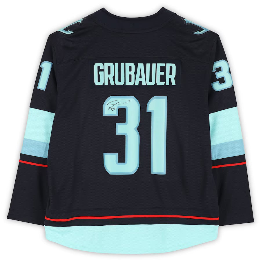 Autographed Philipp Grubauer Seattle Kraken (Navy Blue #31) Fanatics Hockey Jersey - Fanatics-Powers Sports Memorabilia