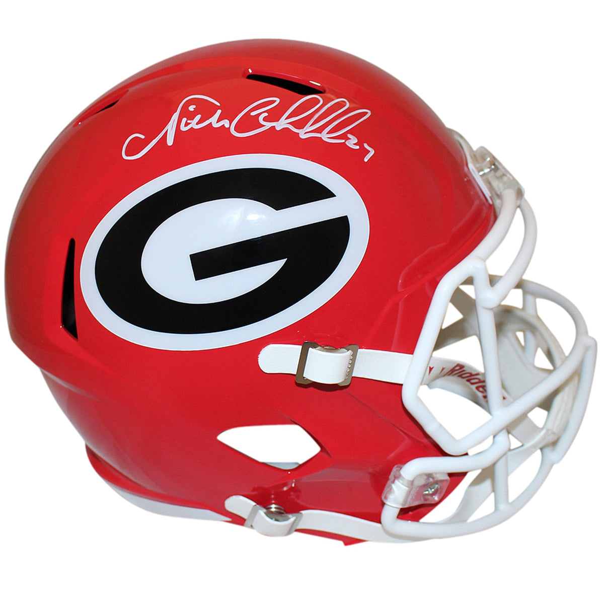 Autographed Nick Chubb Georgia Bulldogs Deluxe Full-Size Replica Helmet - Beckett-Powers Sports Memorabilia