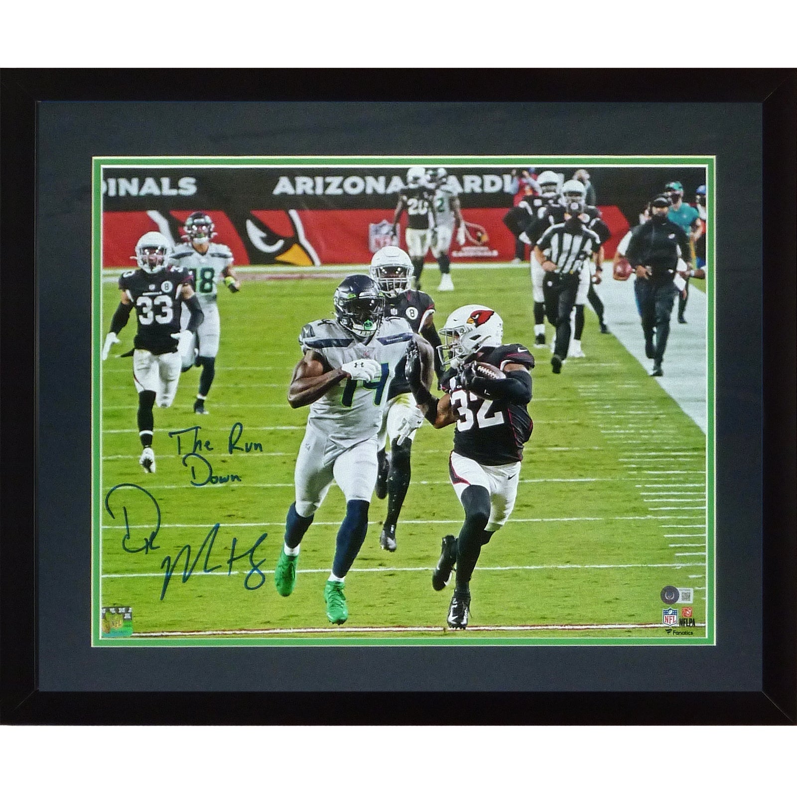 Autographed DK Metcalf Seattle Seahawks Deluxe Framed 16x20 Photo w/ "The Run Down" - Beckett-Powers Sports Memorabilia