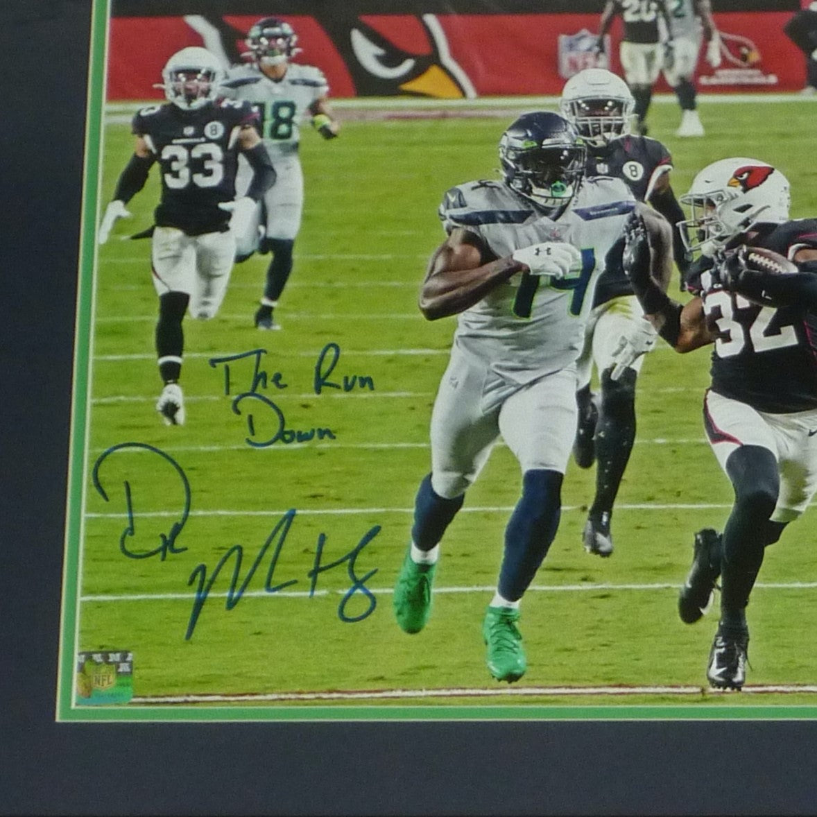 Autographed DK Metcalf Seattle Seahawks Deluxe Framed 16x20 Photo w/ "The Run Down" - Beckett-Powers Sports Memorabilia