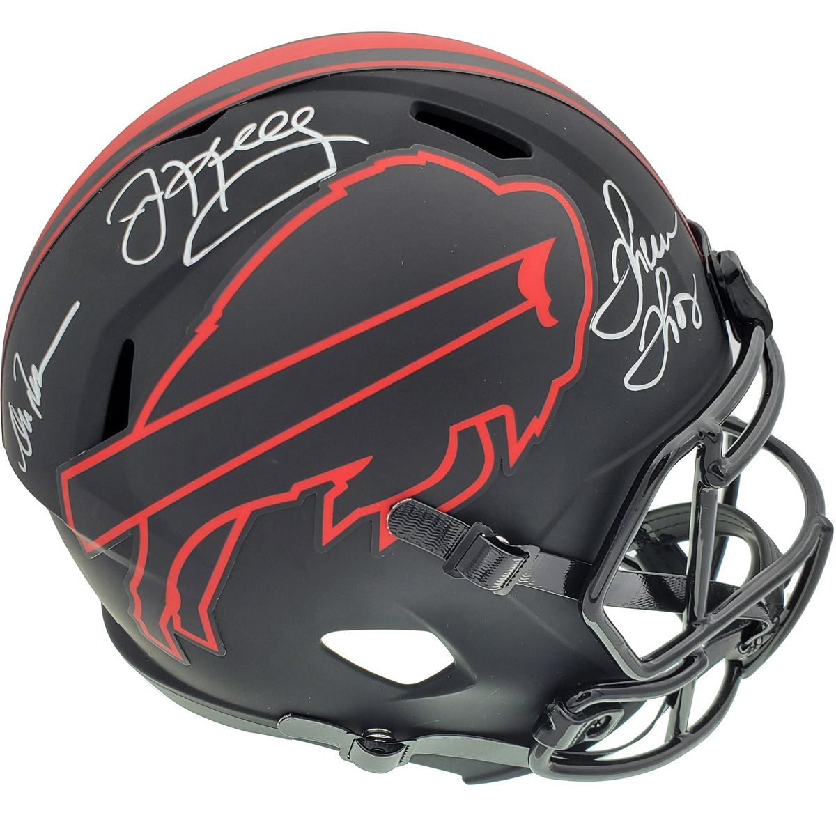 Autographed Buffalo Bills Greats Jim Kelly, Andre Reed and Thurman Thomas ECLIPSE Alternate Deluxe Full-Size Replica Helmet - Beckett-Powers Sports Memorabilia