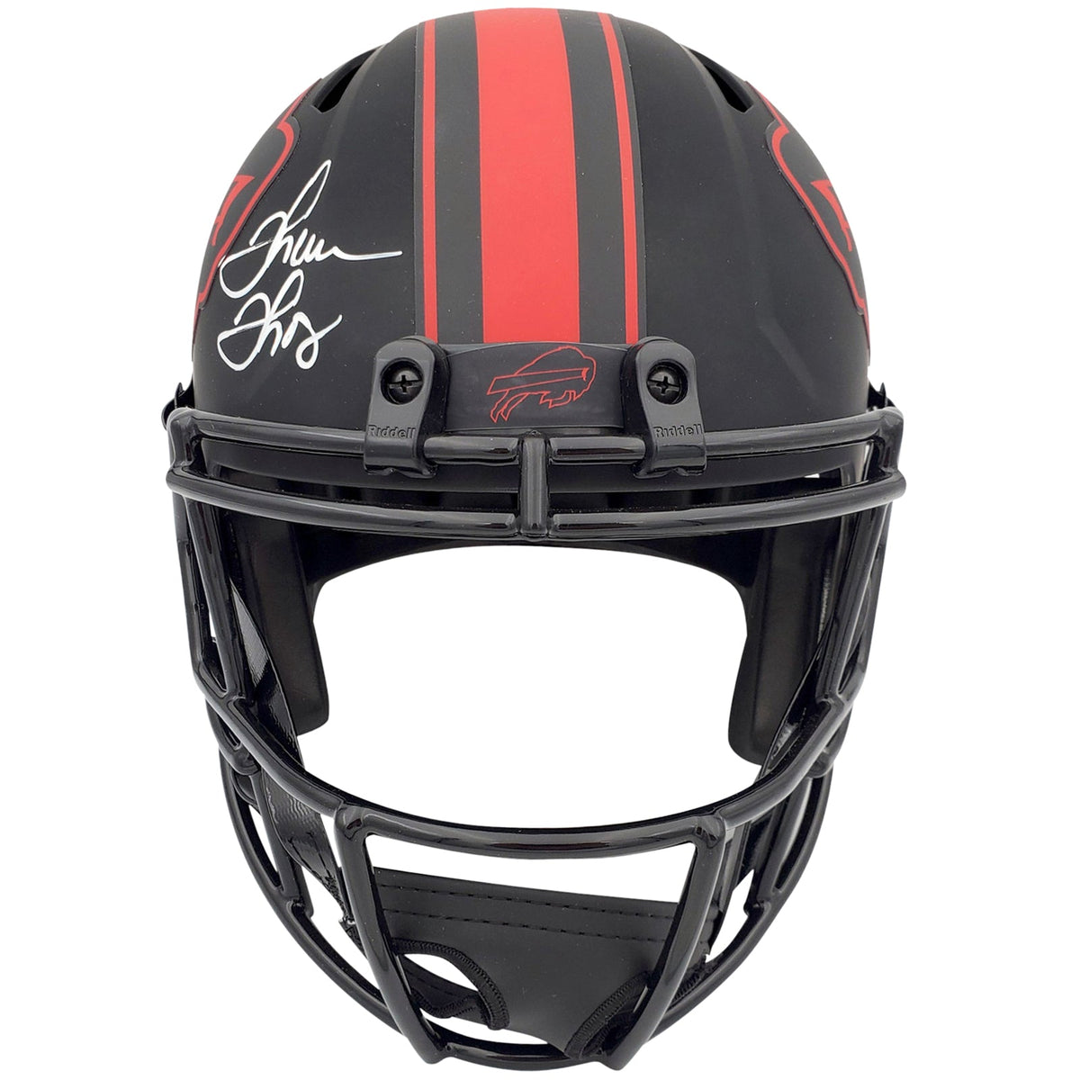 Autographed Buffalo Bills Greats Jim Kelly, Andre Reed and Thurman Thomas ECLIPSE Alternate Deluxe Full-Size Replica Helmet - Beckett-Powers Sports Memorabilia