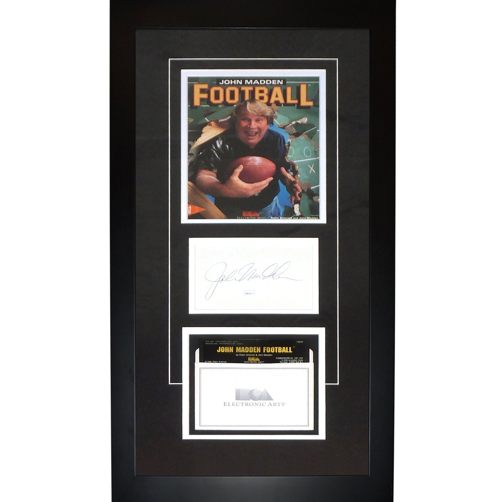 Autographed John Madden Oakland Raiders Deluxe Framed piece with Original John Madden 1988 EA Game Box - JSA-Powers Sports Memorabilia