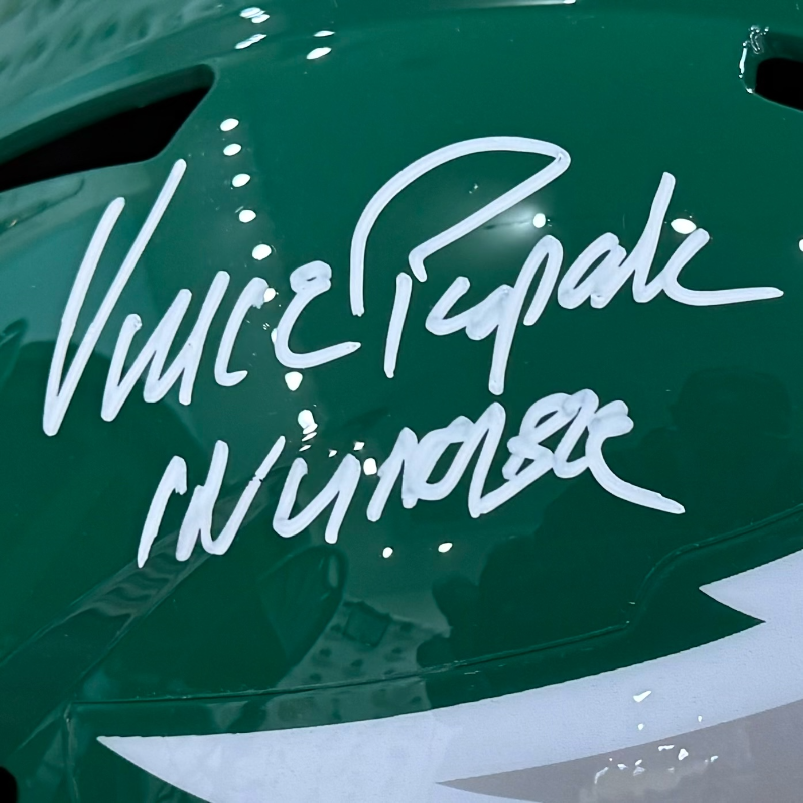 Autographed Vince Papale Philadelphia Eagles (Kelly Green) Deluxe Full-Size Replica Helmet w/ "Invincible" Inscription - JSA-Powers Sports Memorabilia
