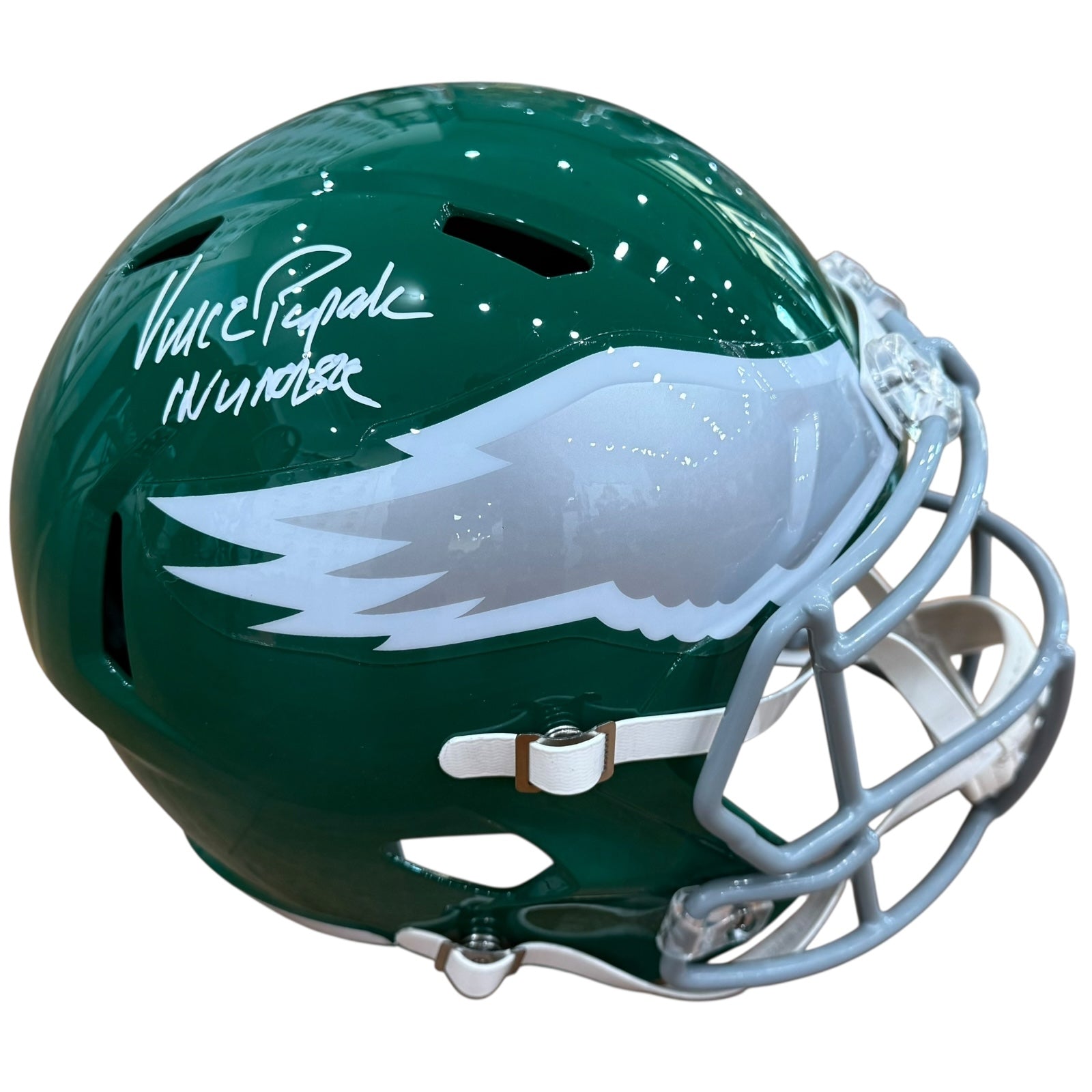 Autographed Vince Papale Philadelphia Eagles (Kelly Green) Deluxe Full-Size Replica Helmet w/ "Invincible" Inscription - JSA-Powers Sports Memorabilia