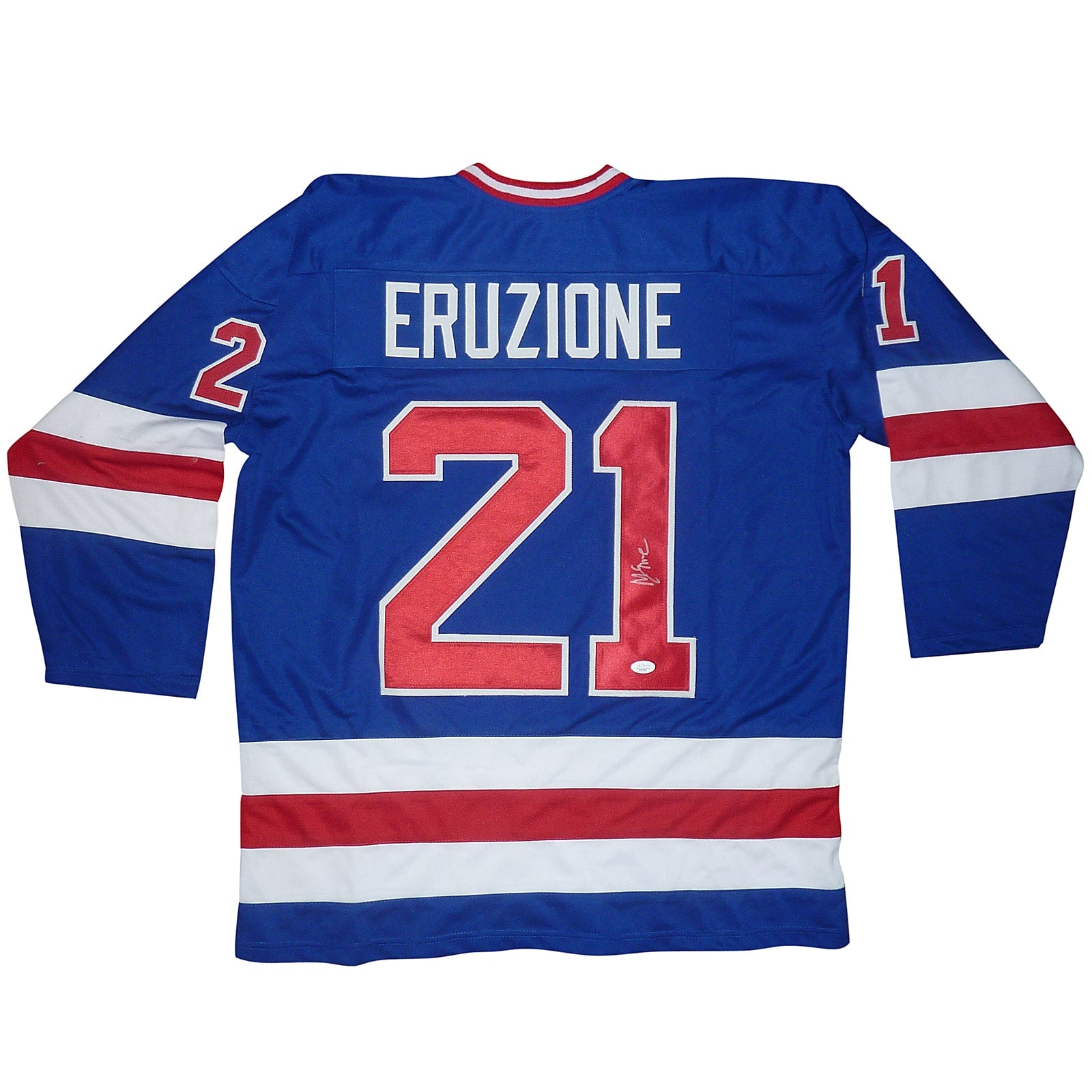 Autographed Mike Eruzione USA Hockey (Blue #21) Custom Jersey - JSA-Powers Sports Memorabilia