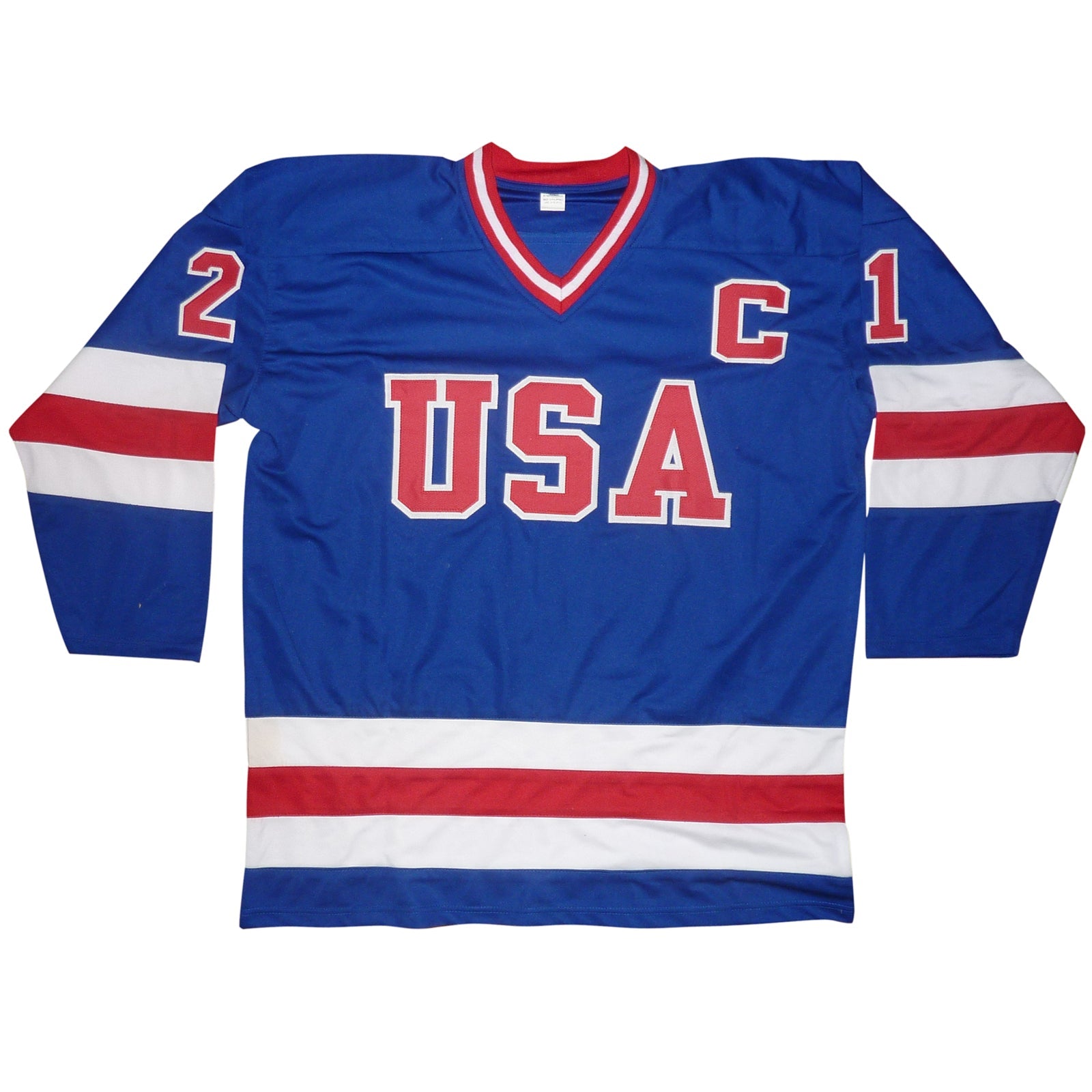 Autographed Mike Eruzione USA Hockey (Blue #21) Custom Jersey - JSA-Powers Sports Memorabilia
