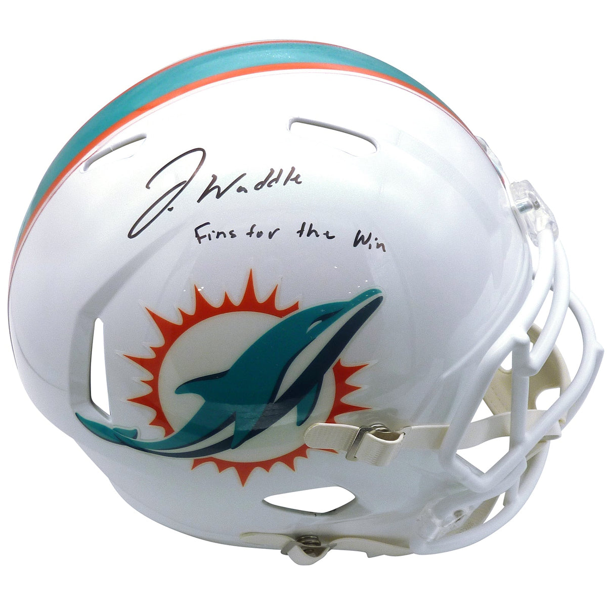 Autographed Jaylen Waddle Miami Dolphins (Speed) Deluxe Full-Size Replica Helmet w/ "Fins For The Win" - Fanatics-Powers Sports Memorabilia