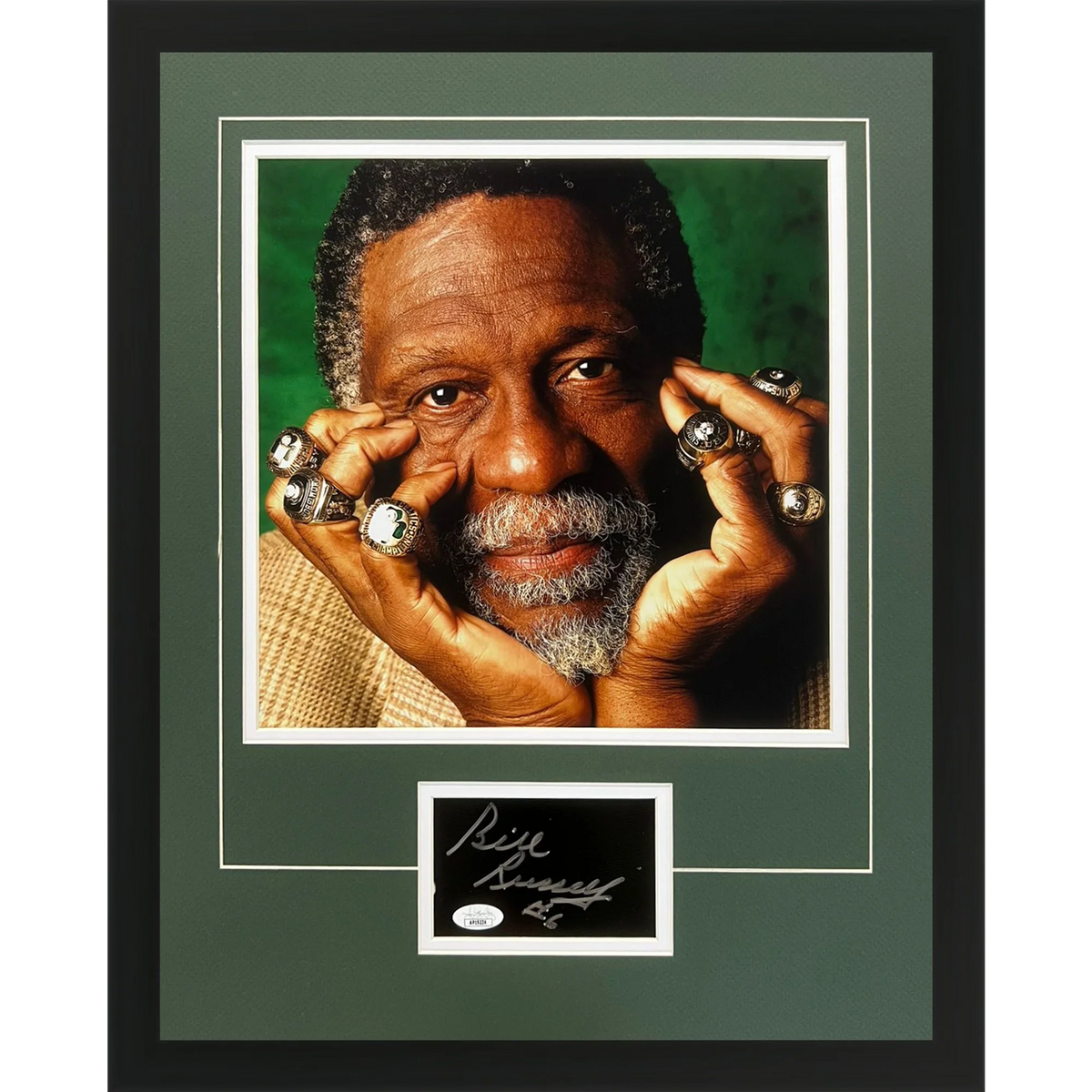 Autographed Bill Russell Boston Celtics (Rings) Deluxe Framed 12x12 Photo Piece - JSA-Powers Sports Memorabilia