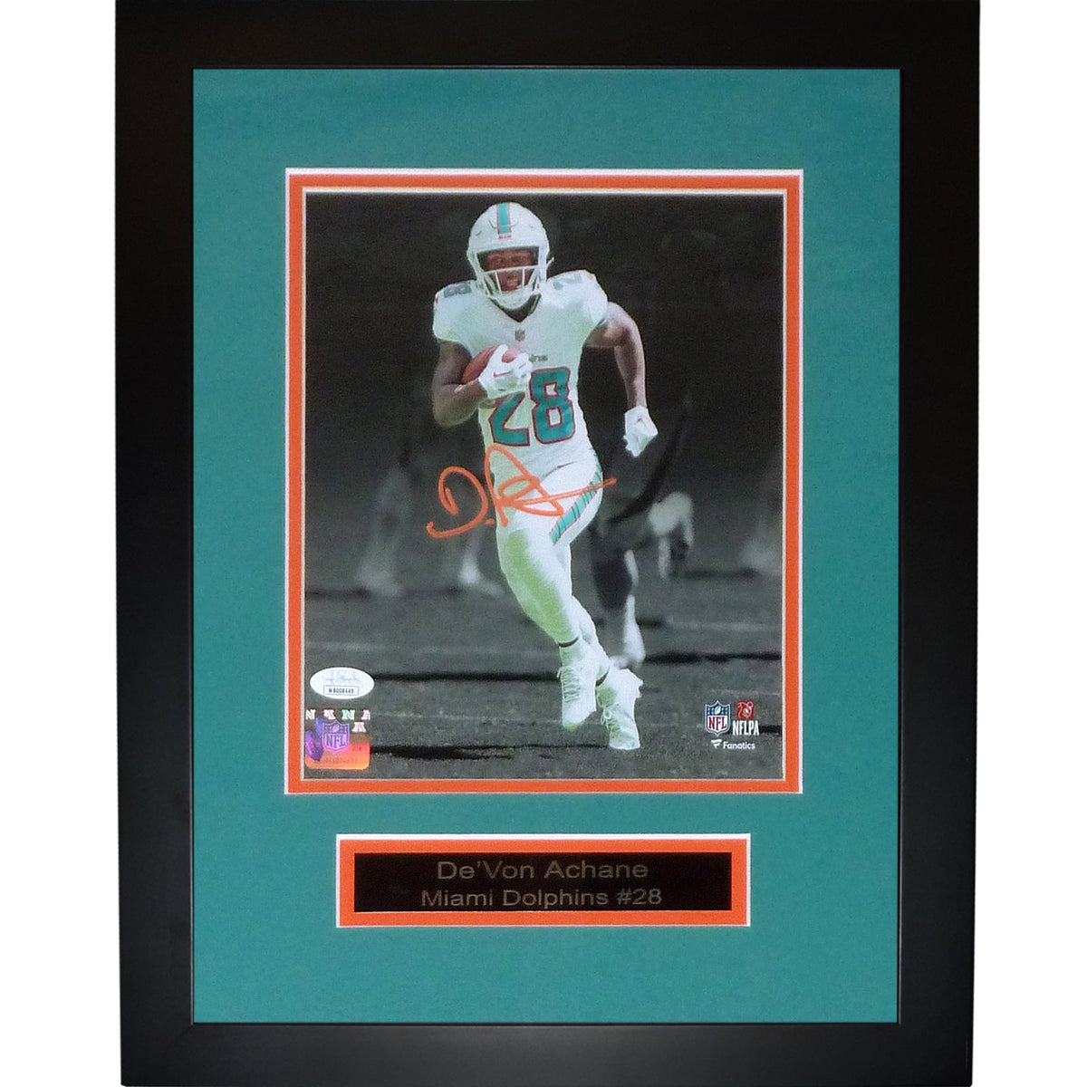 Autographed De'Von Achane Miami Dolphins (Spotlight) Deluxe Framed 8x10 Photo - JSA-Powers Sports Memorabilia
