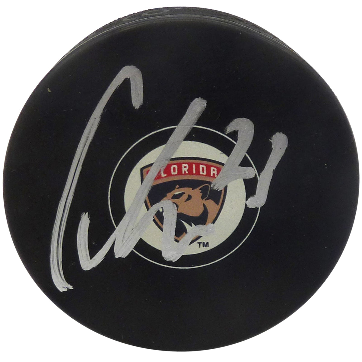 Autographed Carter Verhaeghe Florida Panthers Logo Replica Hockey Puck - JSA-Powers Sports Memorabilia