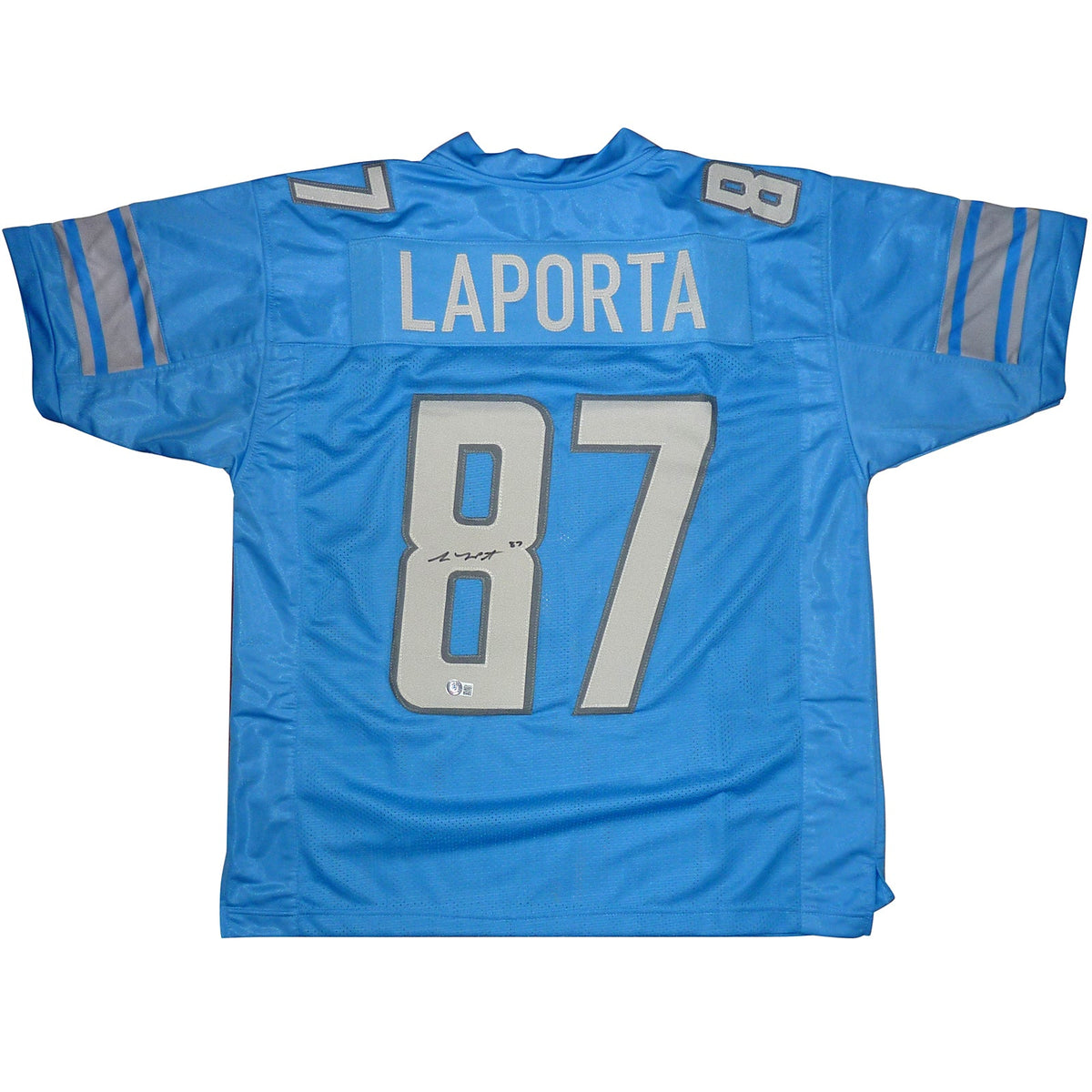 Autographed Sam LaPorta Detroit (Blue #87) Custom Jersey - Beckett-Powers Sports Memorabilia