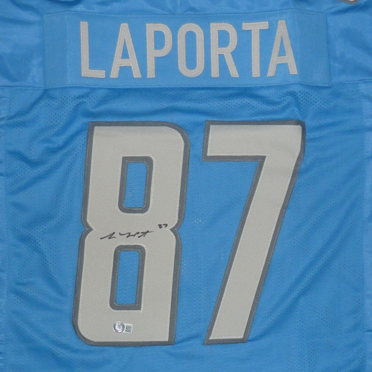 Autographed Sam LaPorta Detroit (Blue #87) Custom Jersey - Beckett-Powers Sports Memorabilia