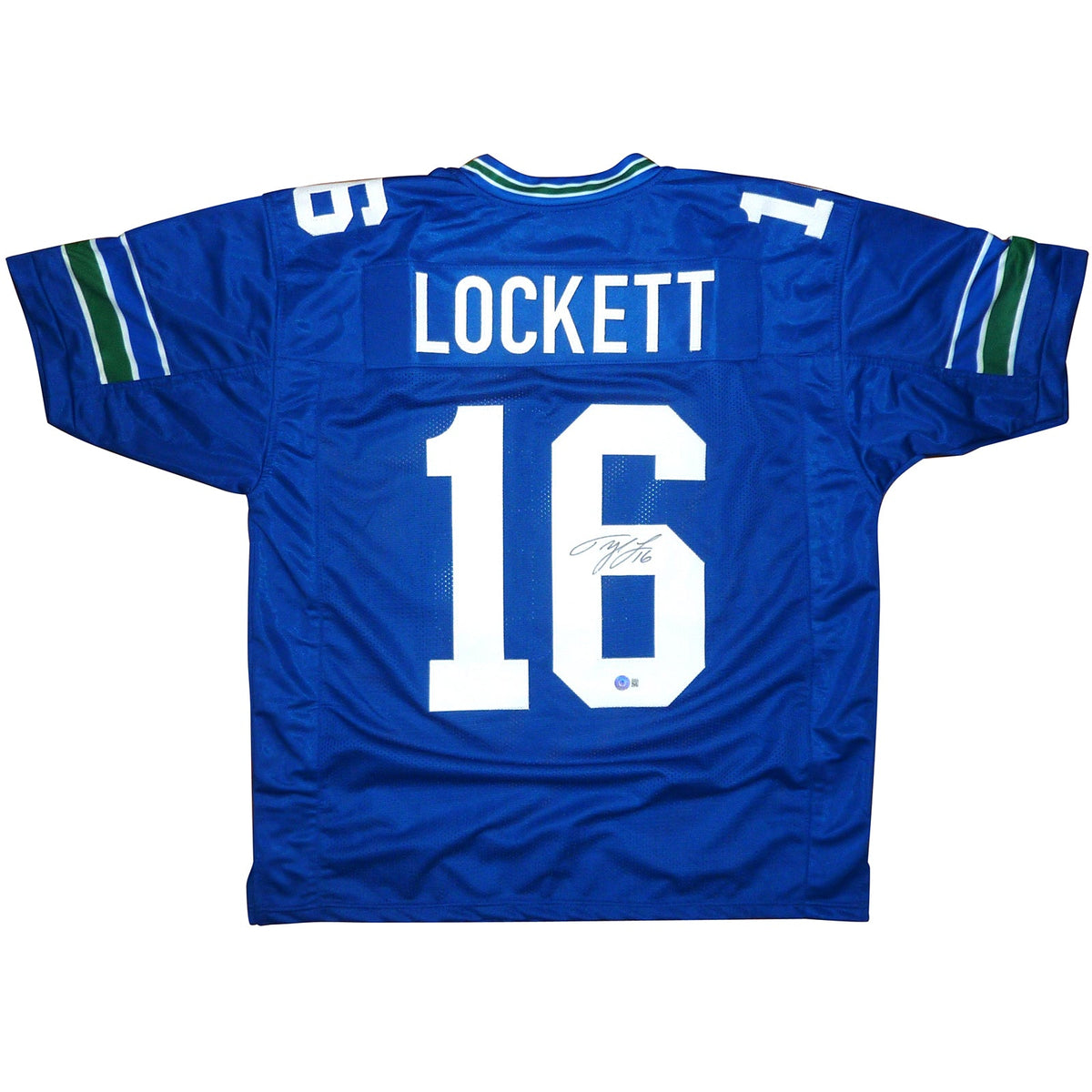 Autographed Tyler Lockett Seattle (Throwback Blue #16) Custom Jersey - Beckett-Powers Sports Memorabilia