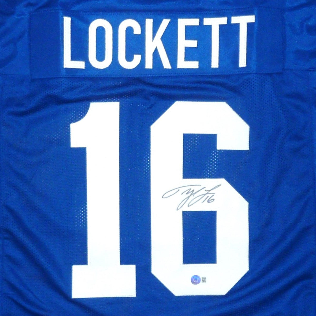 Autographed Tyler Lockett Seattle (Throwback Blue #16) Custom Jersey - Beckett-Powers Sports Memorabilia