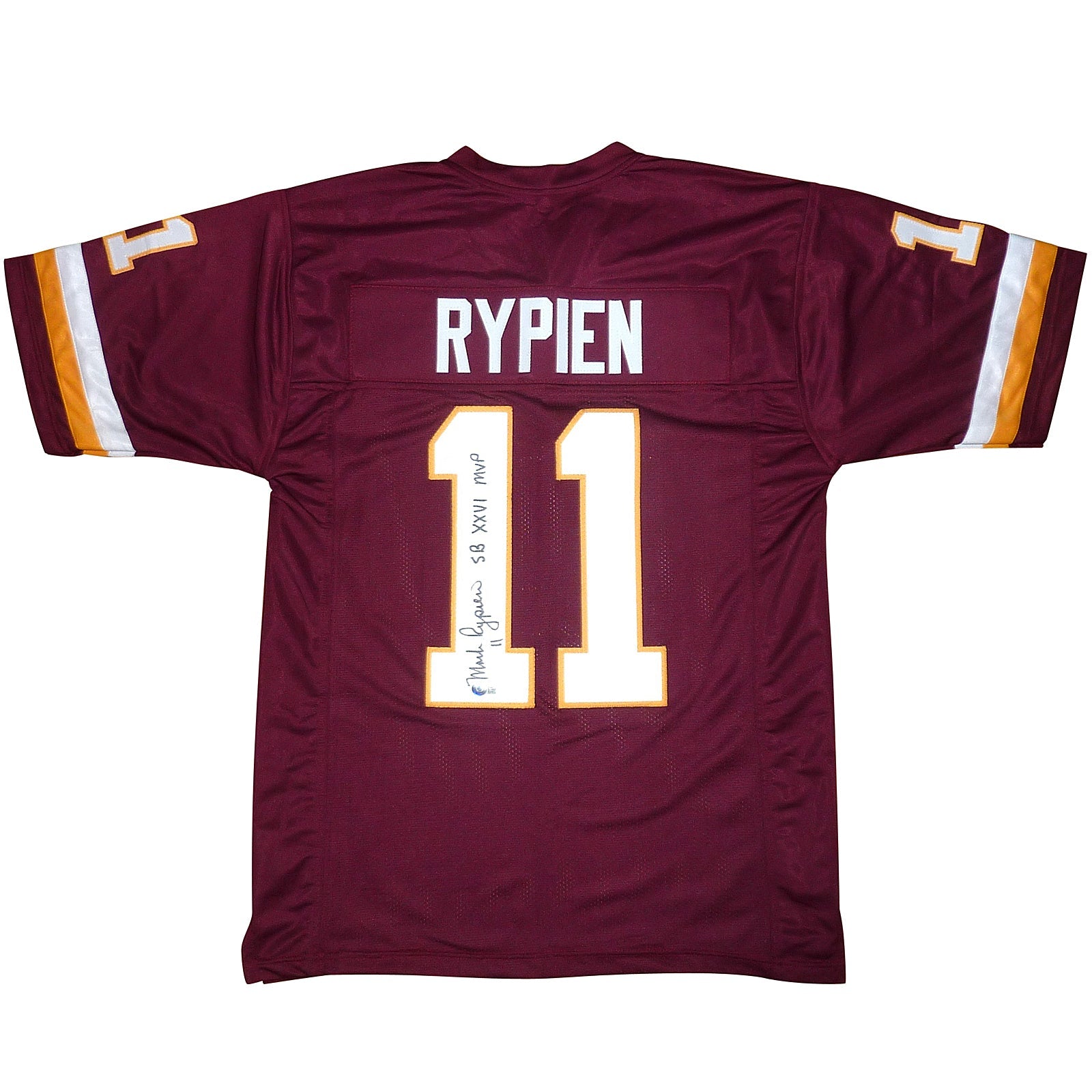 Autographed Mark Rypien Washington (Maroon #11) Custom Jersey w/ SB XXVI MVP - Beckett-Powers Sports Memorabilia