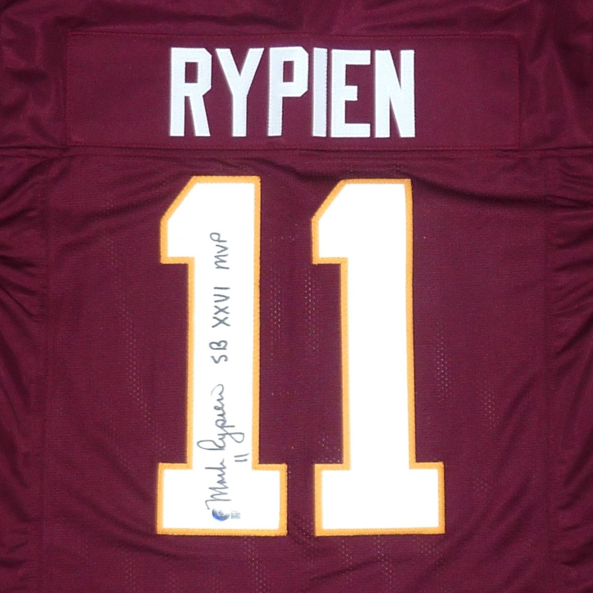 Autographed Mark Rypien Washington (Maroon #11) Custom Jersey w/ SB XXVI MVP - Beckett-Powers Sports Memorabilia