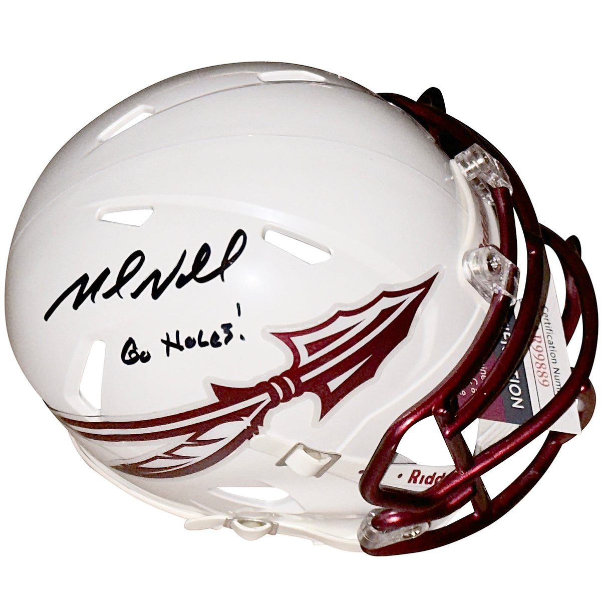 Autographed Mike Norvell Florida State FSU Seminoles (White Lightning) Mini Helmet w/ "Go Noles" - JSA-Powers Sports Memorabilia
