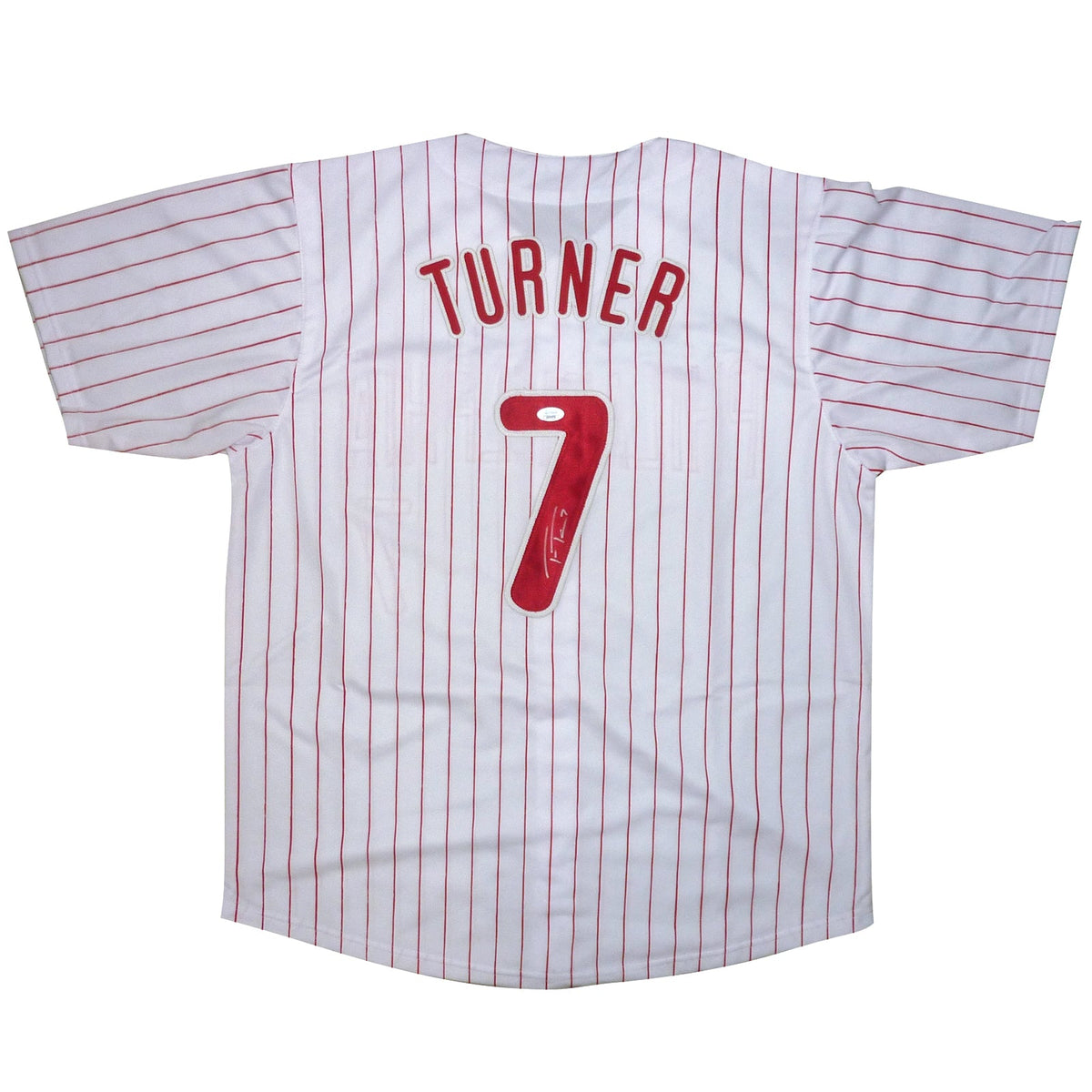 Autographed Trea Turner Philadelphia (White Pinstripe #7) Custom Jersey - JSA-Powers Sports Memorabilia